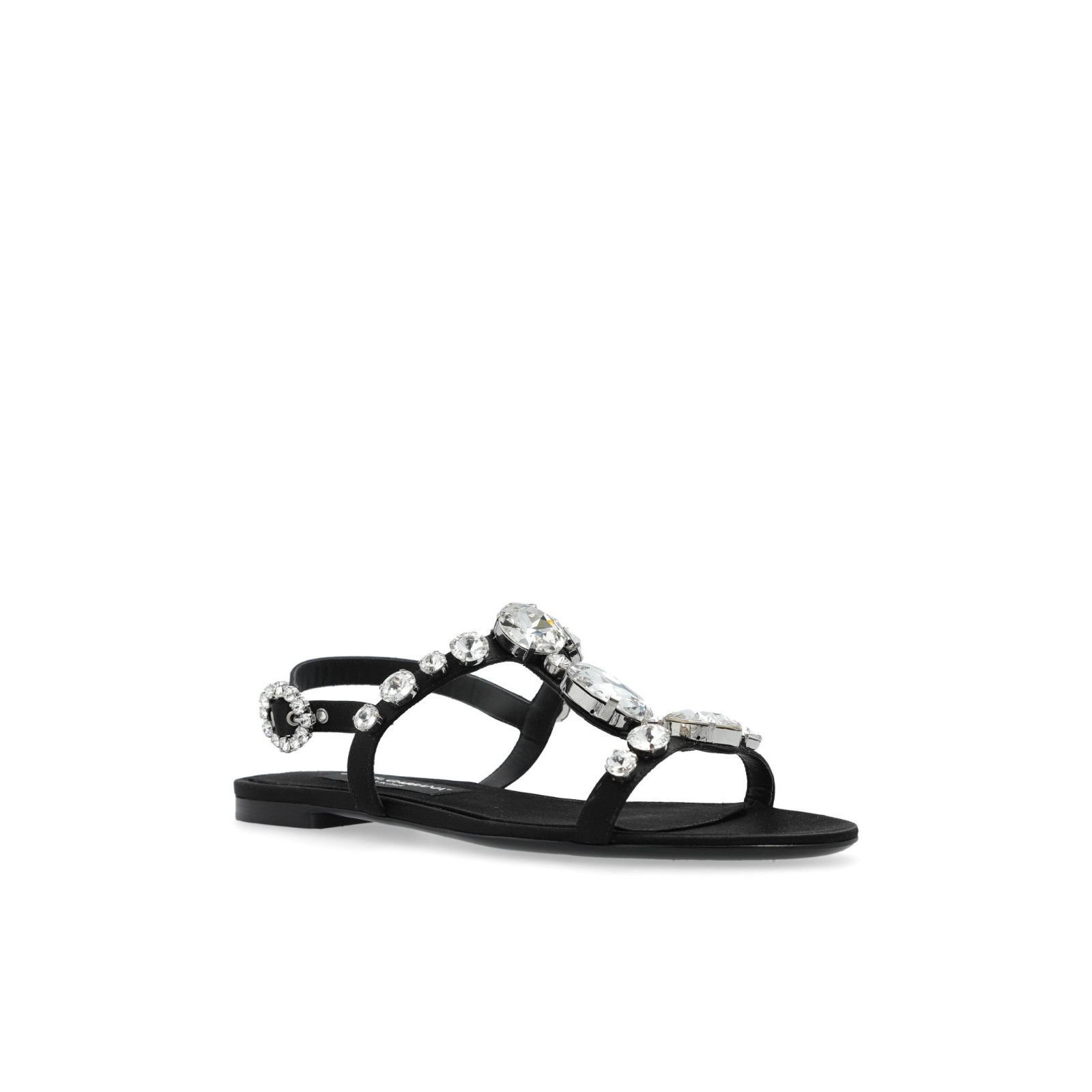 DOLCE&GABBANA Crystal Jewel Black Leather Sandals New & Auth