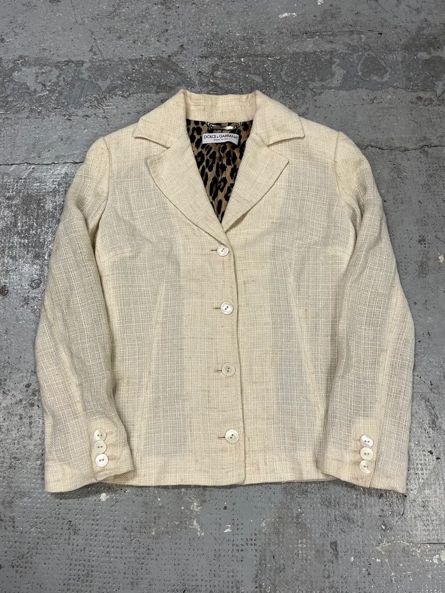 Designer × Dolce & Gabbana × Vintage 2000s Dolce & Gabbana Beige Linen Blazer Jacket Size S / US 4 / IT 40 - 2 Thumbnail
