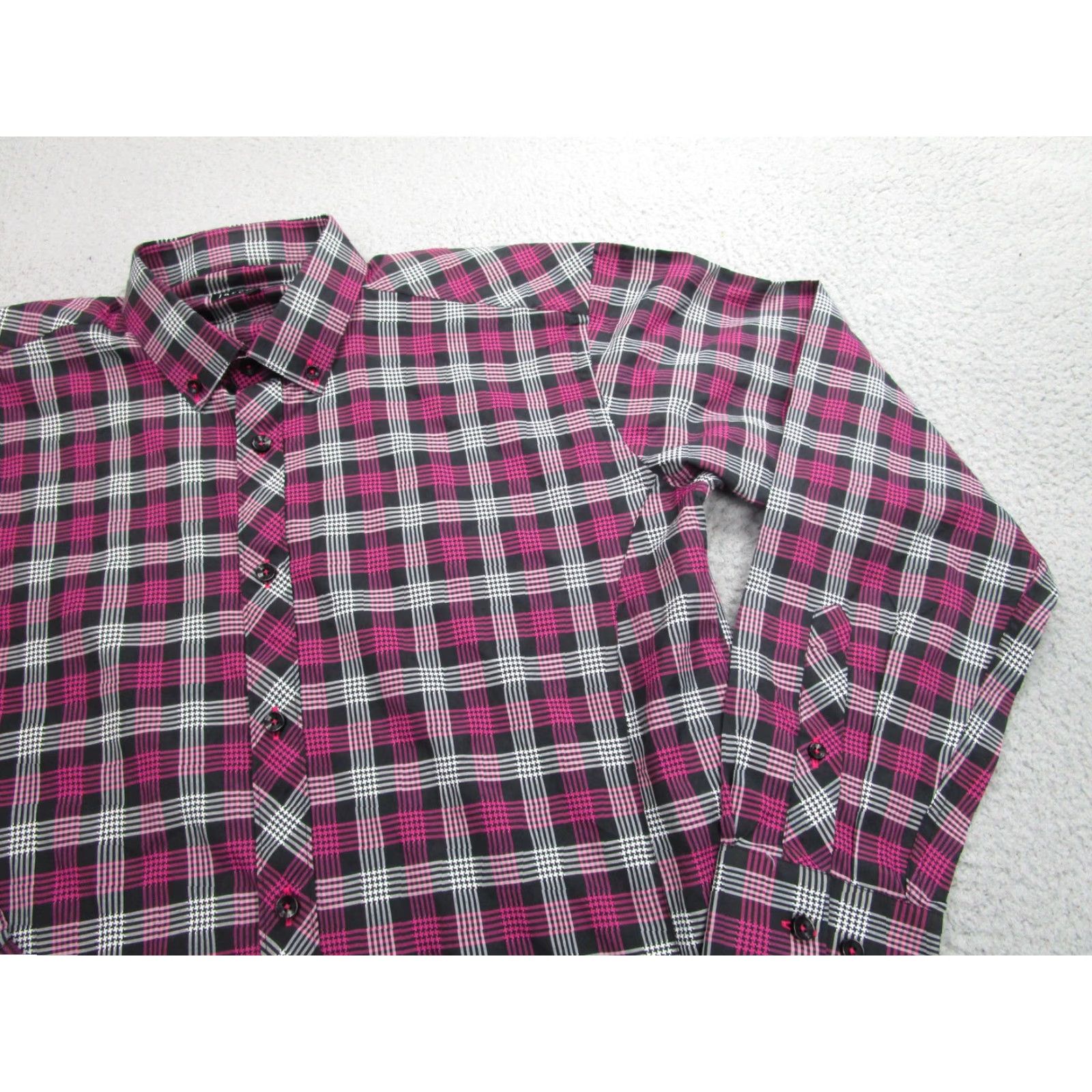 Jared Lang Jared Lang Shirt Mens Large Black Pink Plaid Long Sleeve Button Front Cotton Size US L / EU 52-54 / 3 - 2 Thumbnail