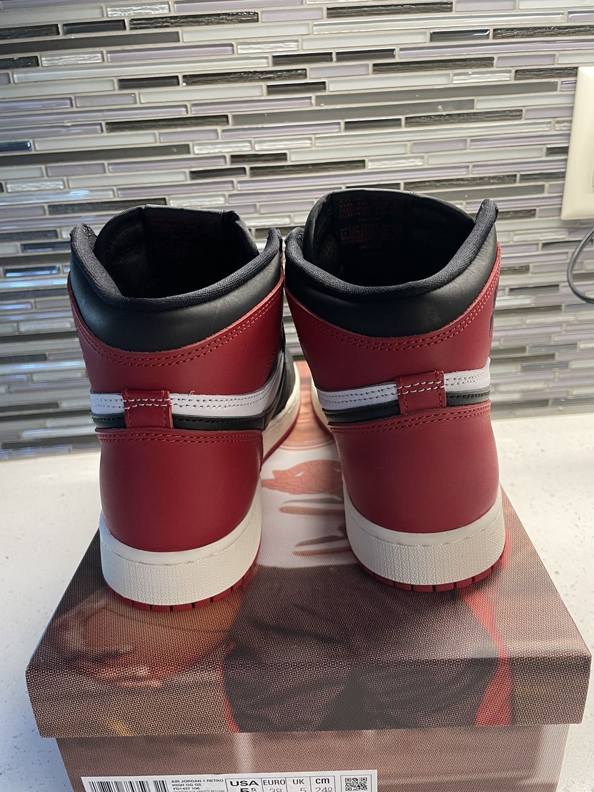 Nike Jordan 1 black toe reimagined Size US 4 / IT 34 - 7 Thumbnail