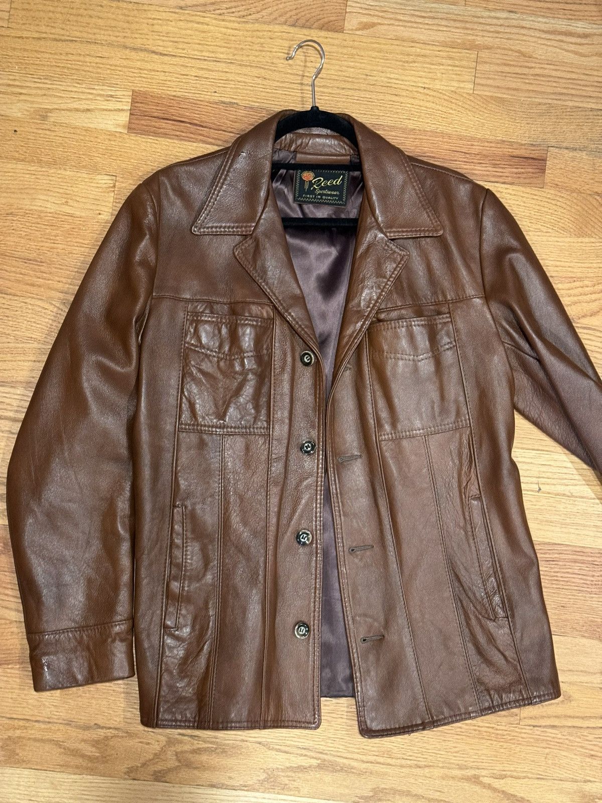 image of Vintage Reed Sportswear Leather Jacket in Brown, Men's (Size Small)