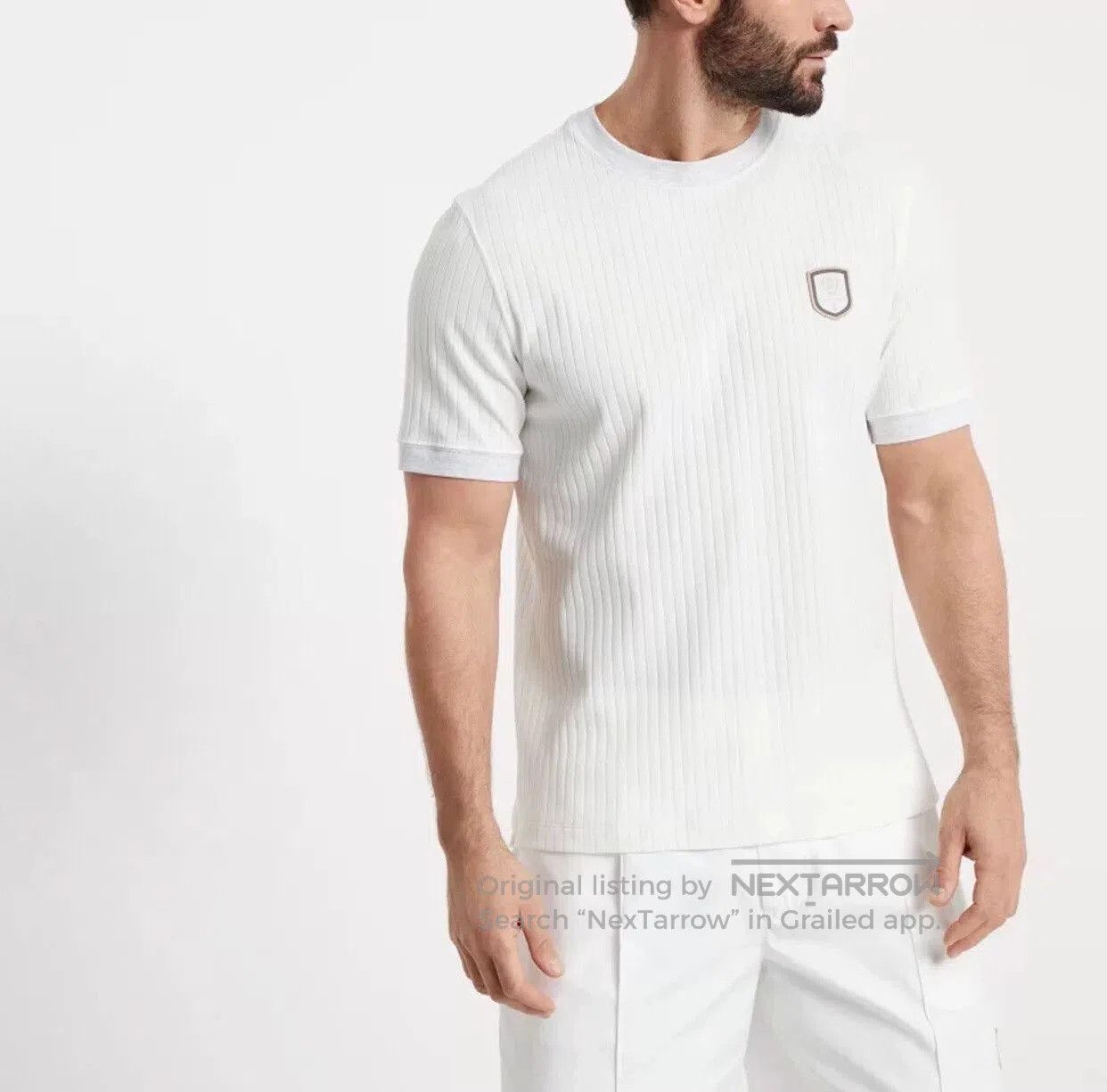 Brunello Cucinelli Brunello Cucinelli Men's White Badge Logo Ribbed Tee. Size US M / EU 48-50 / 2 - 2 Thumbnail