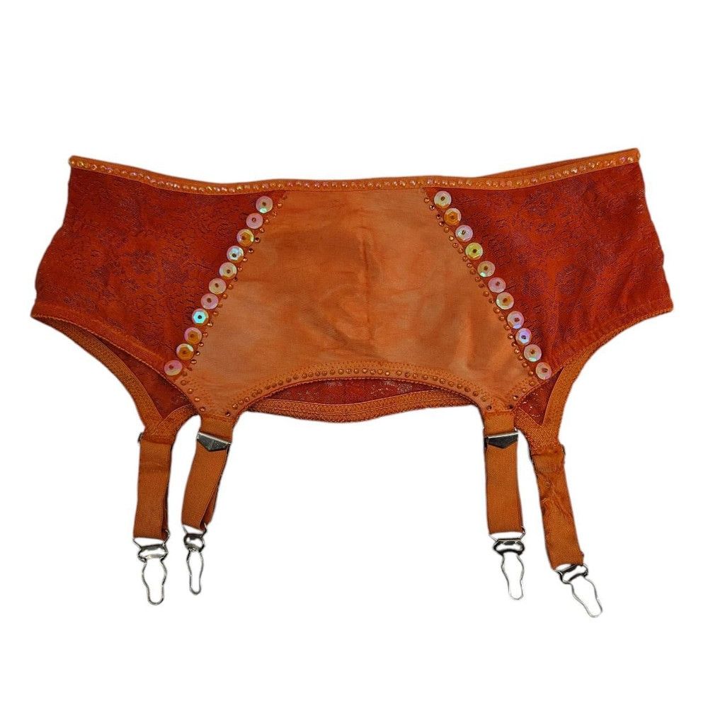 Vintage Vintage Orange 1950s-1960s Rhinestone Sequin Garter Belt Size ONE SIZE - 4 Thumbnail
