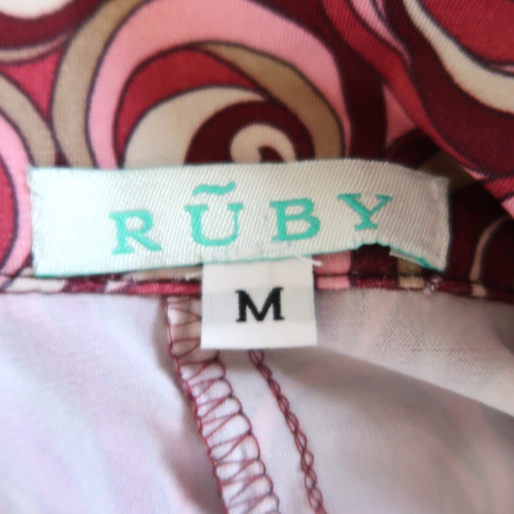 Vintage VINTAGE Ruby Shirt Dress M Midi Women 90s Pink Tan Geometric Swirl Print Collared Long Sleeve Workwear Party/Cocktail Fall Spring Womens Size M / US 6-8 / IT 42-44 - 5 Thumbnail