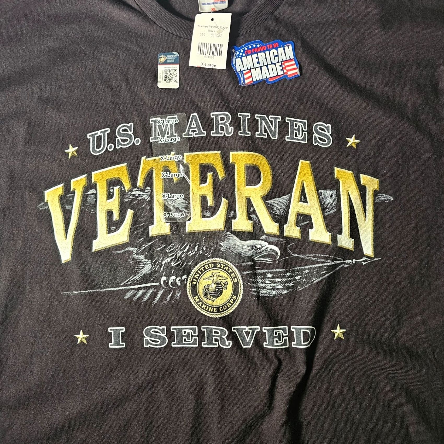 Vintage Bayside T-Shirt Navy Black Mens XL American Made US Marines Veteran I Served Crew Neck Short Sleeve Cotton Preshrunk Size US XL / EU 56 / 4 - 3 Thumbnail