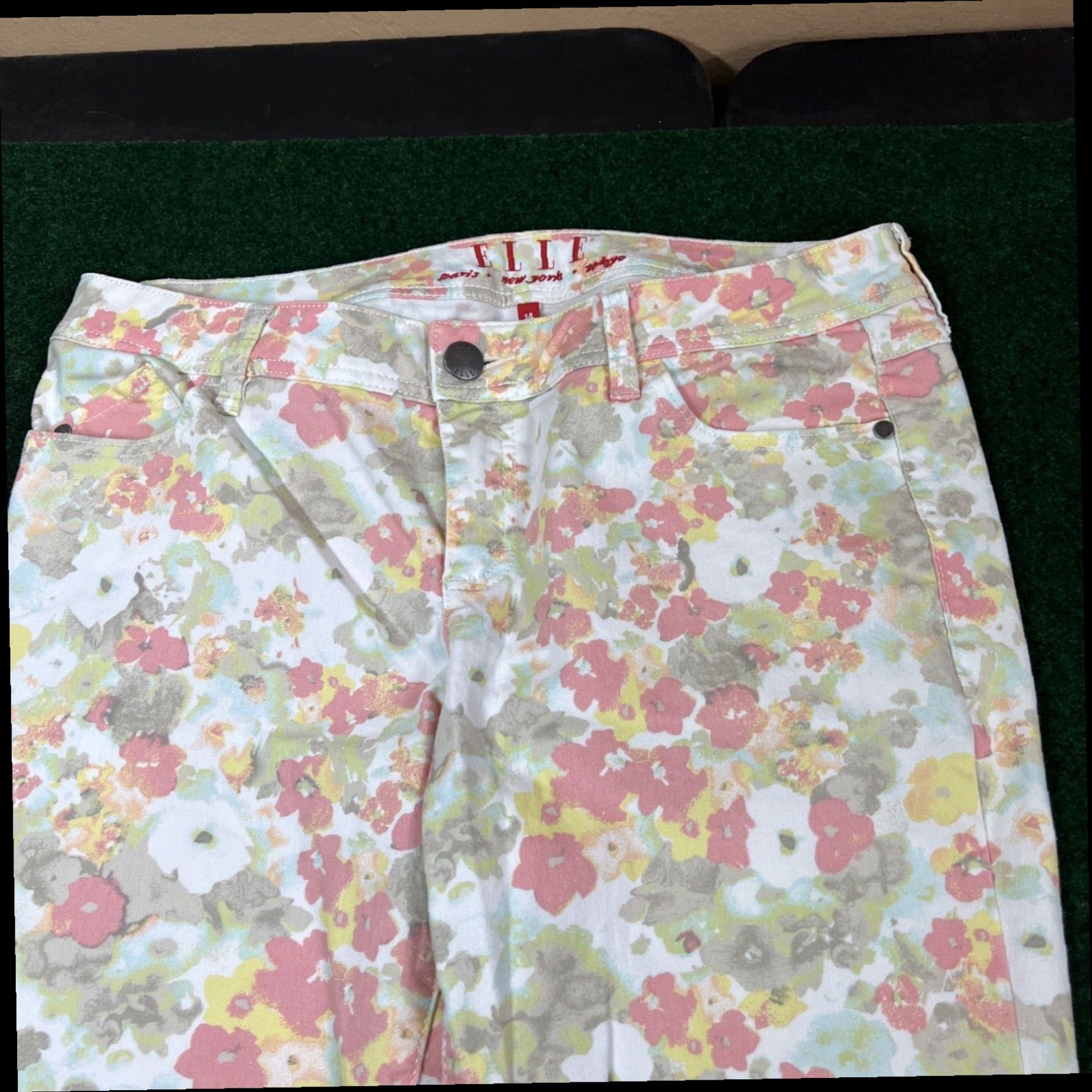 Vintage Elle Jeans Womens Size 14 Flower Pants Pockets Straight Casual 33x29 Ladies Size 36" / US 14 / IT 50 - 2 Thumbnail