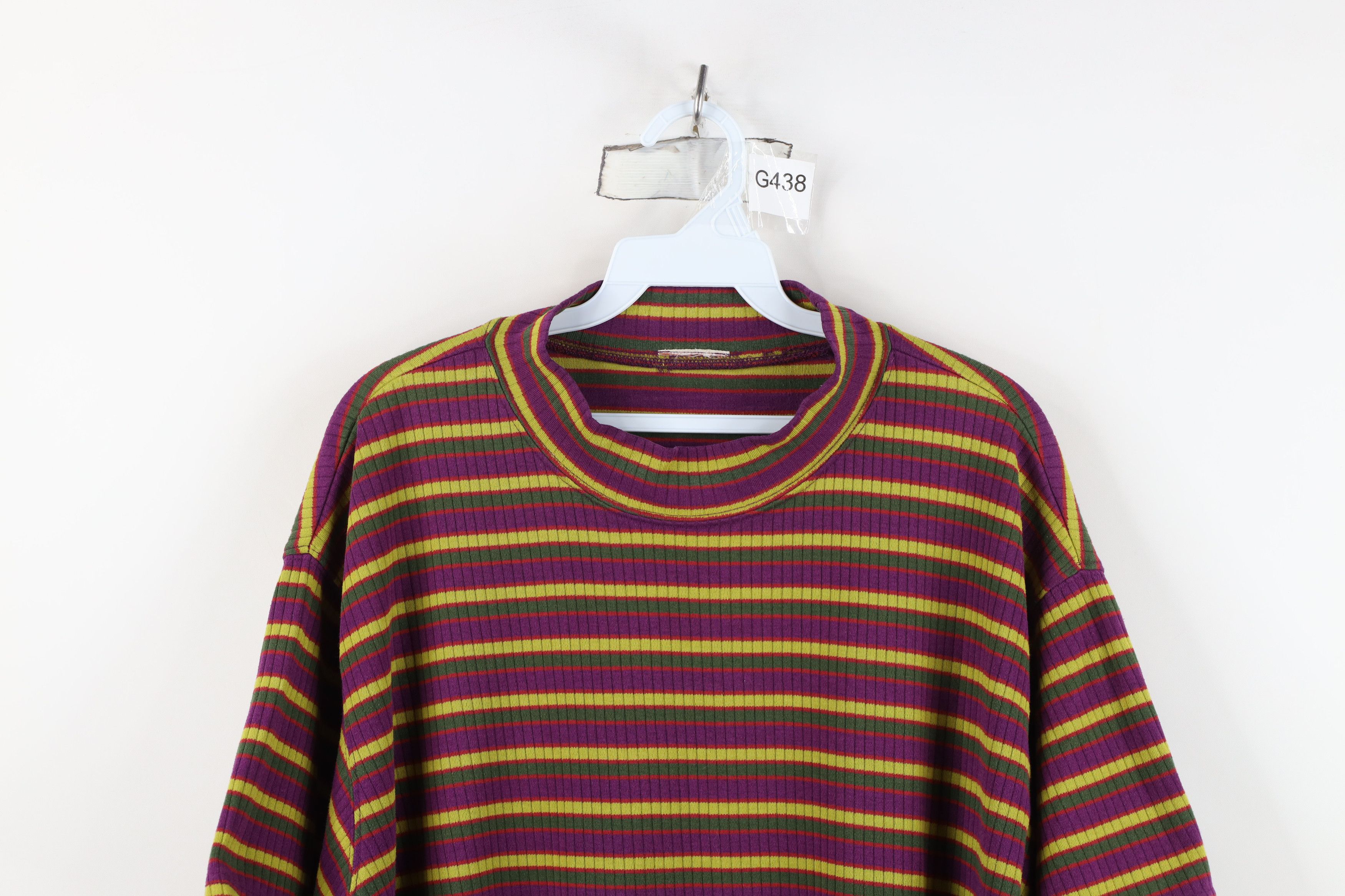 Vintage Vintage 90s Streetwear Striped Knit Mock Neck T-Shirt Size 3XL / US 20-22 - 2 Thumbnail