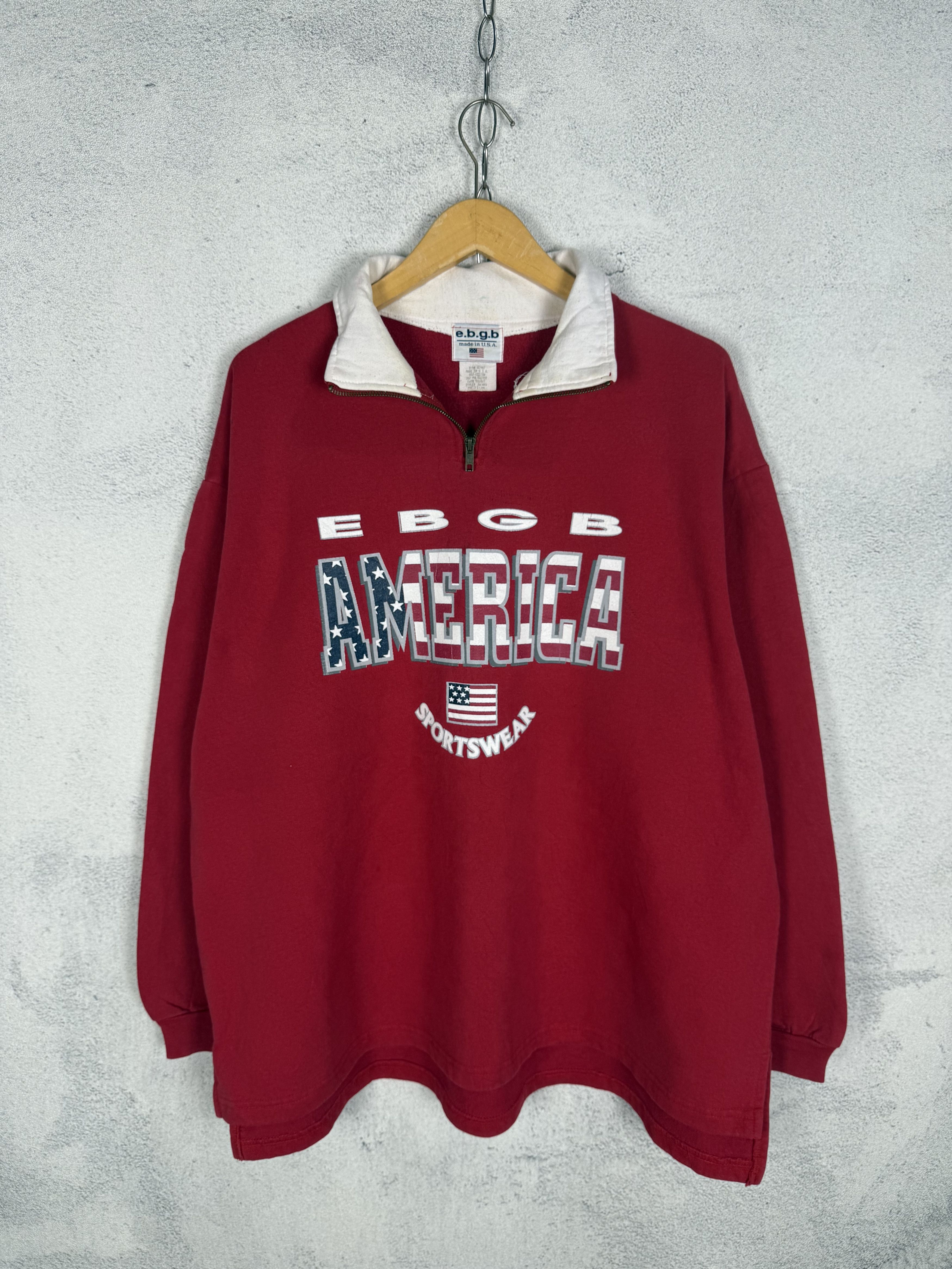 Vintage Vintage 90s EBGB American Sportswear Half Zip Sweatshirt Size US L / EU 52-54 / 3 - 1 Thumbnail