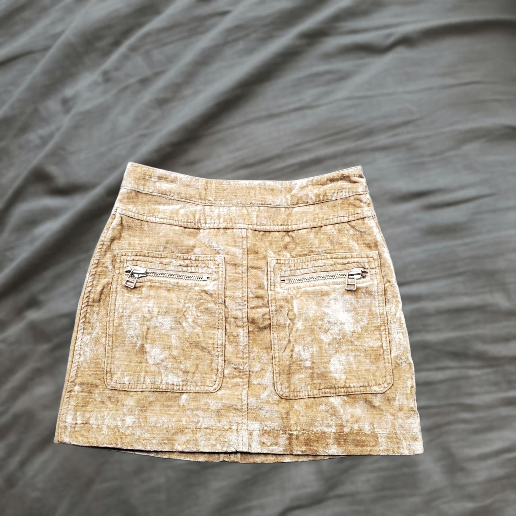 Free People Free People A-Line Mini Skirt Womens 0 Tan Lined Crushed Velvet Zip Pockets Size 25" / US 0 / IT 36 - 1 Thumbnail