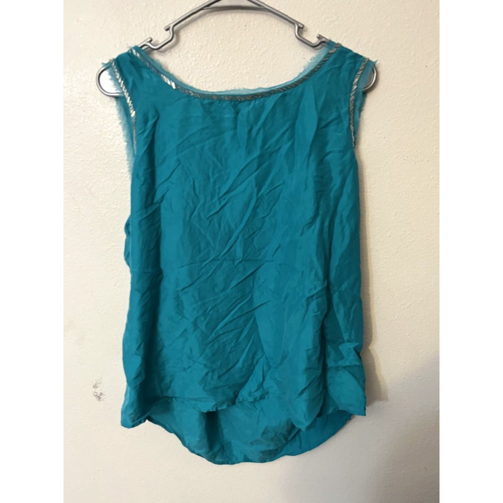Ann Taylor LOFT Womens Green Silk Cami Tank Top Size Large Beads detail Tank Sleeveless Scoop Neck Vintage: No Size L / US 10 / IT 46 - 3 Thumbnail