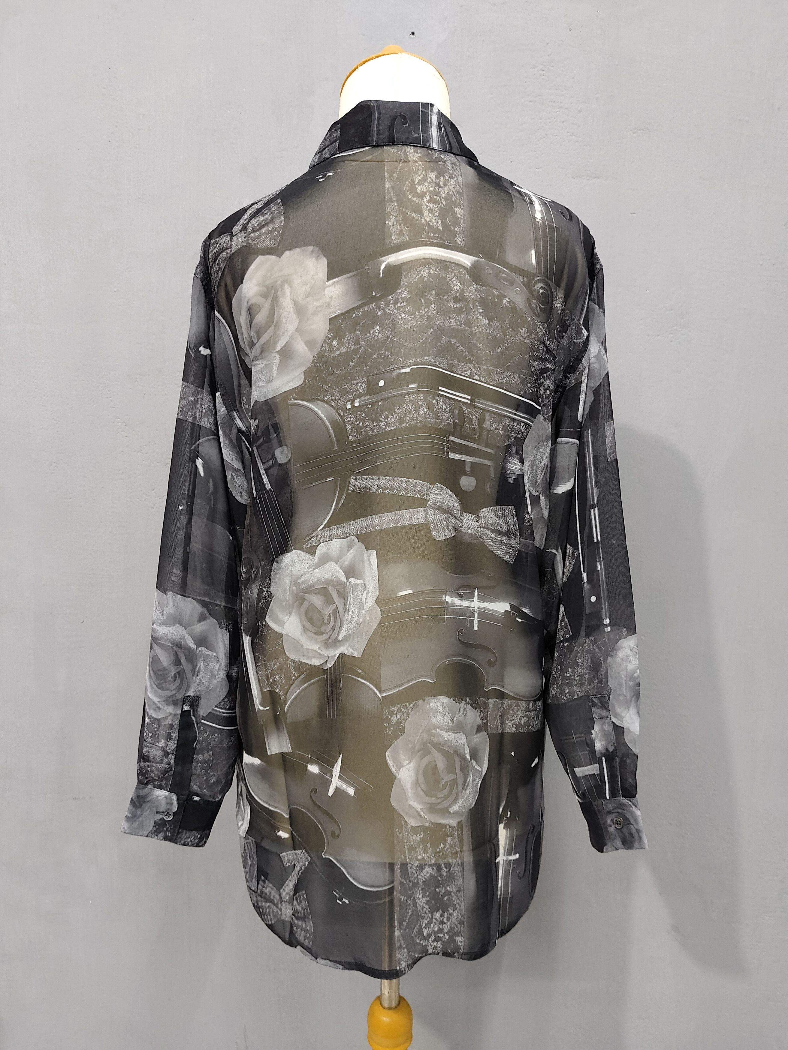 Max Mara DOPE 🇮🇹 Penny Black Roses Musical Art Sheer Blouses Size L / US 10 / IT 46 - 5 Thumbnail