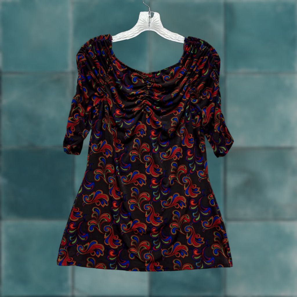 Vintage VINTAGE Bisou Bisou Boho Grunge Top Shirt L Ladies Brown Pattern Slinky Stretch Size L / US 10 / IT 46 - 1 Thumbnail