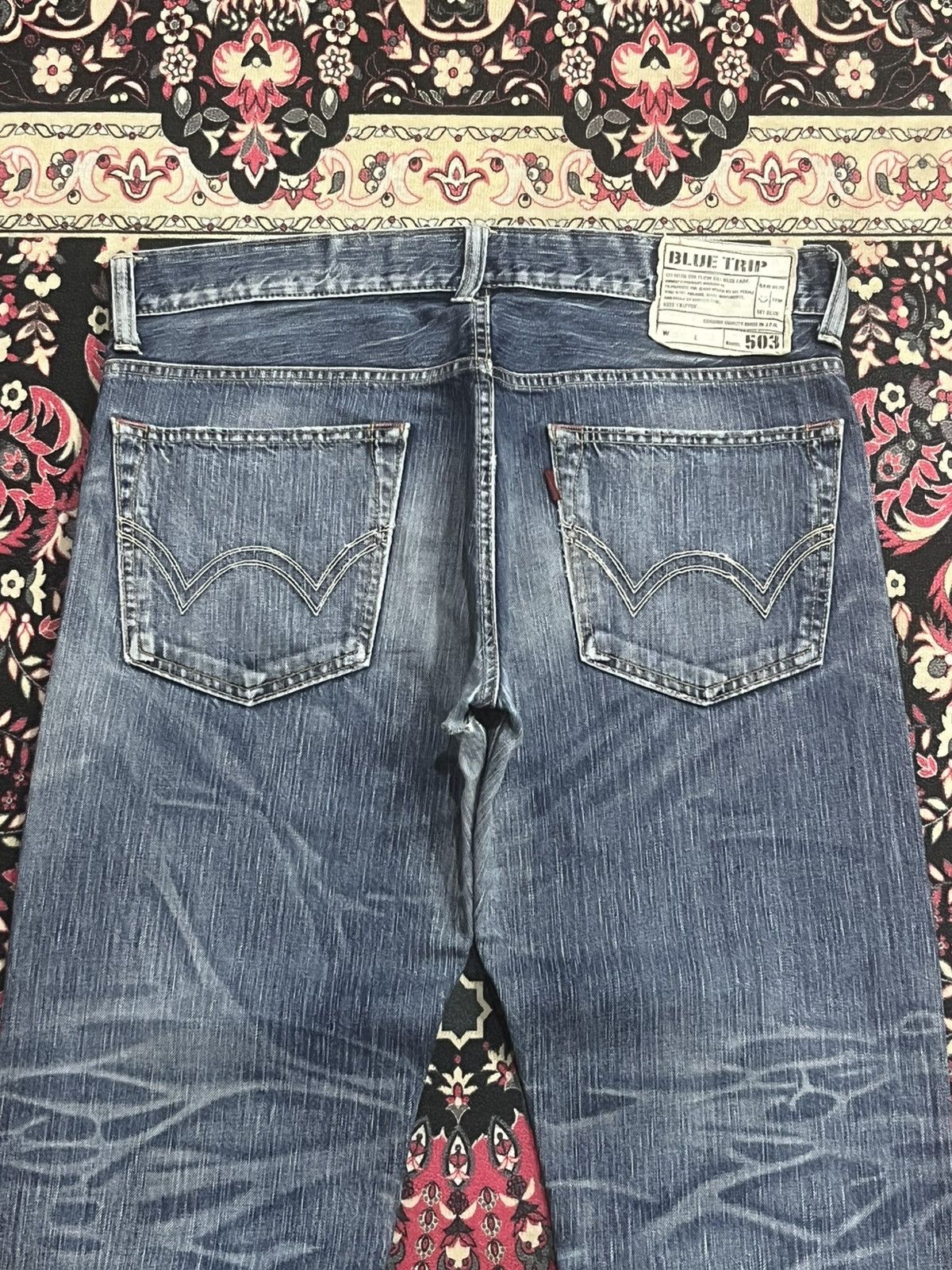 Edwin Edwin 503 Blue Trip Slashed Blue Washed Straight Leg Jeans Size US 34 / EU 50 - 7 Thumbnail
