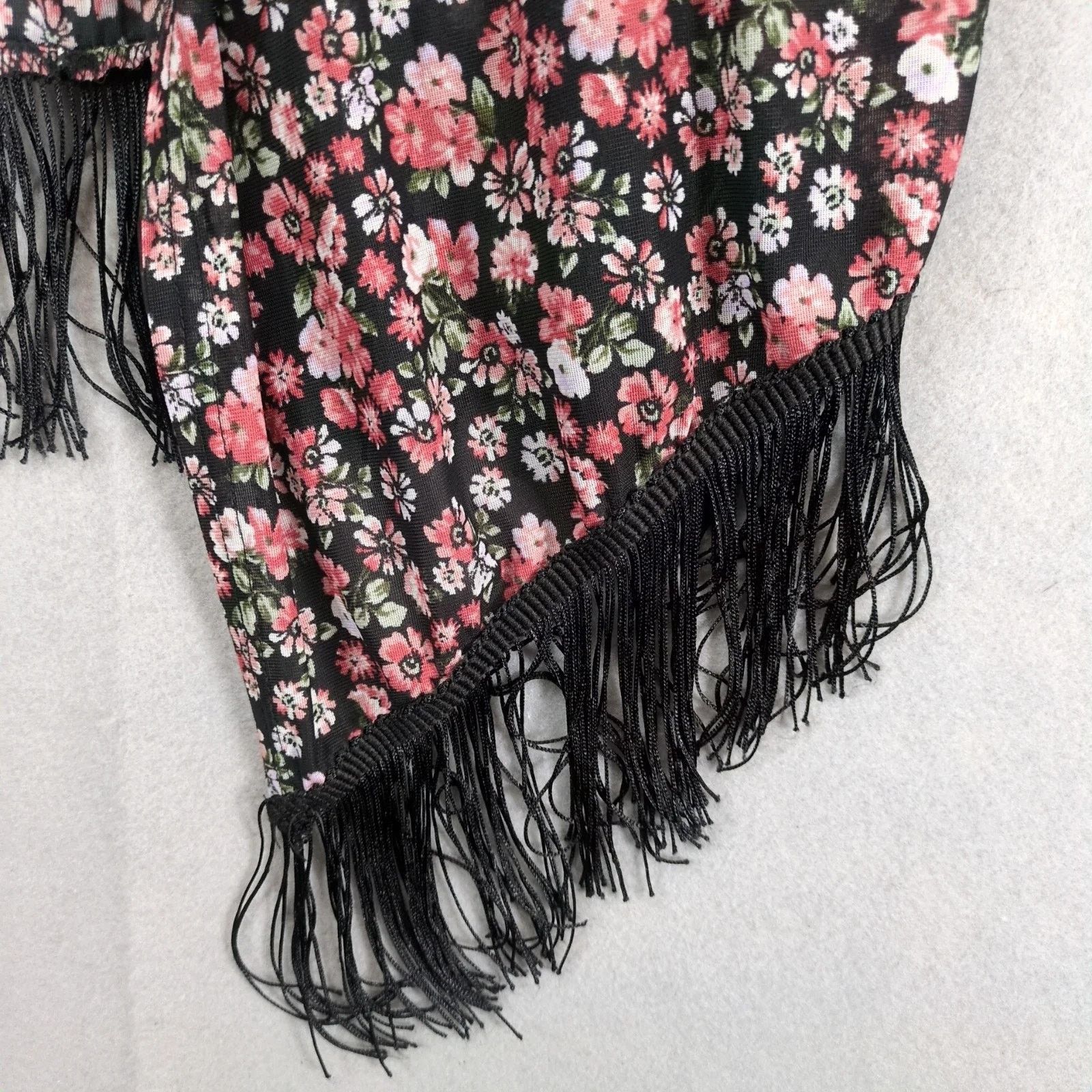 Other Ember Pink Floral Black Sheer Open Cardigan Shrug Fringe XL Size XL / US 12-14 / IT 48-50 - 9 Thumbnail