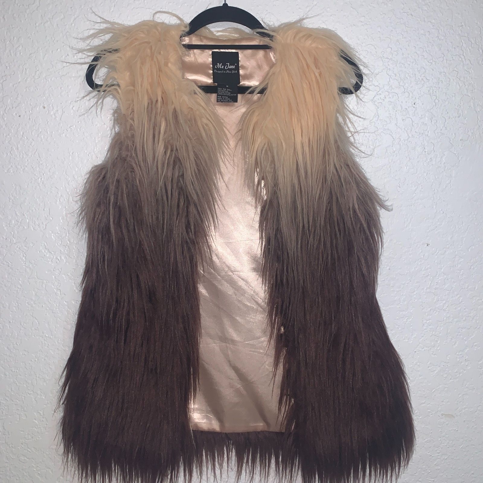 Vintage Me Jane "Almost Famous" Style Ombre' Faux Fur Vest Satin Lin Size M / US 6-8 / IT 42-44 - 3 Thumbnail