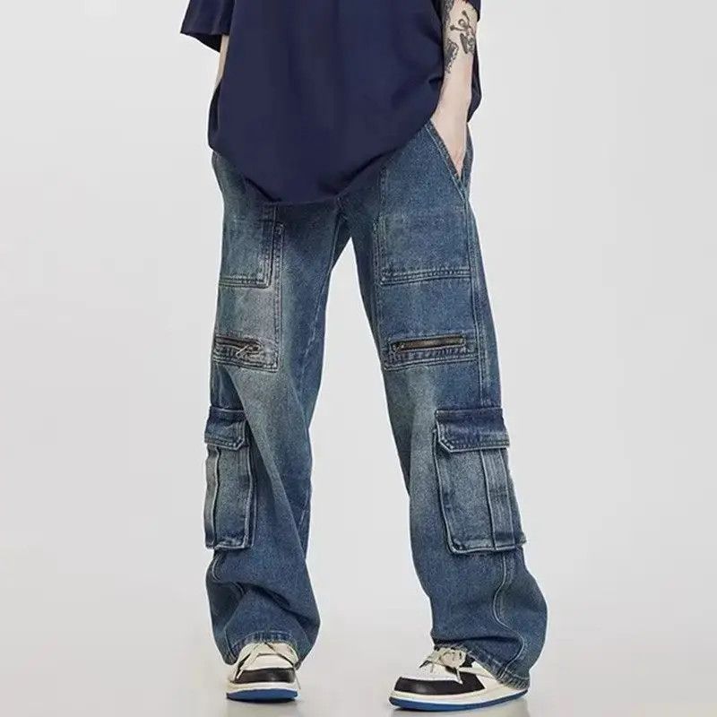 Japanese Brand Retro multi pocket straight leg casual jeans Size US 32 / EU 48 - 3 Thumbnail