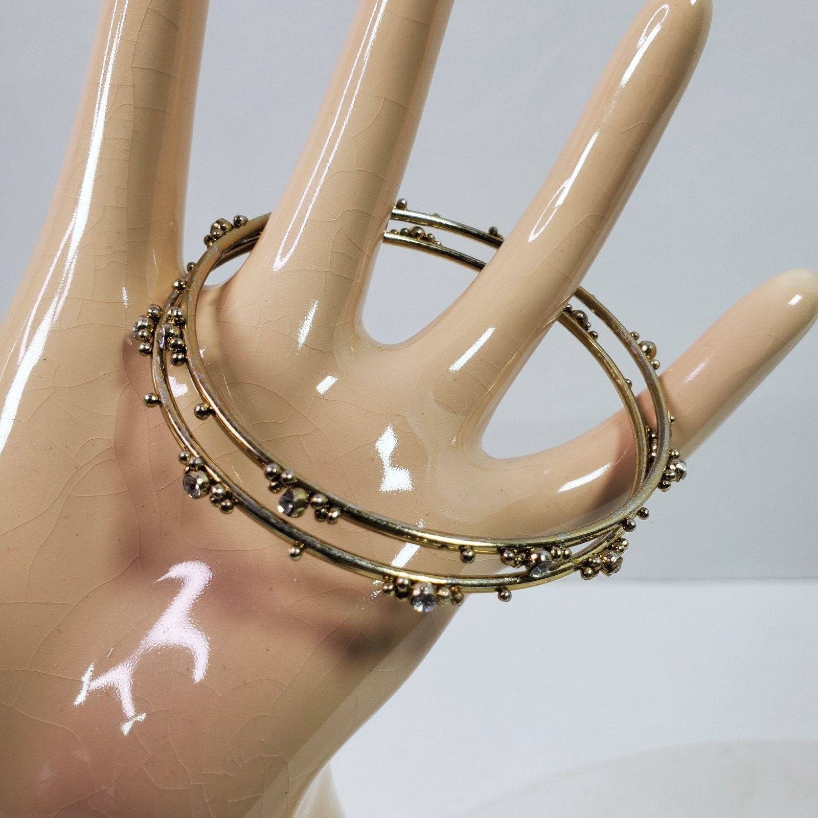 The Unbranded Brand Casual Career 2 Gold Tone w/ Rhinestones Bangles NOS Size ONE SIZE - 2 Thumbnail