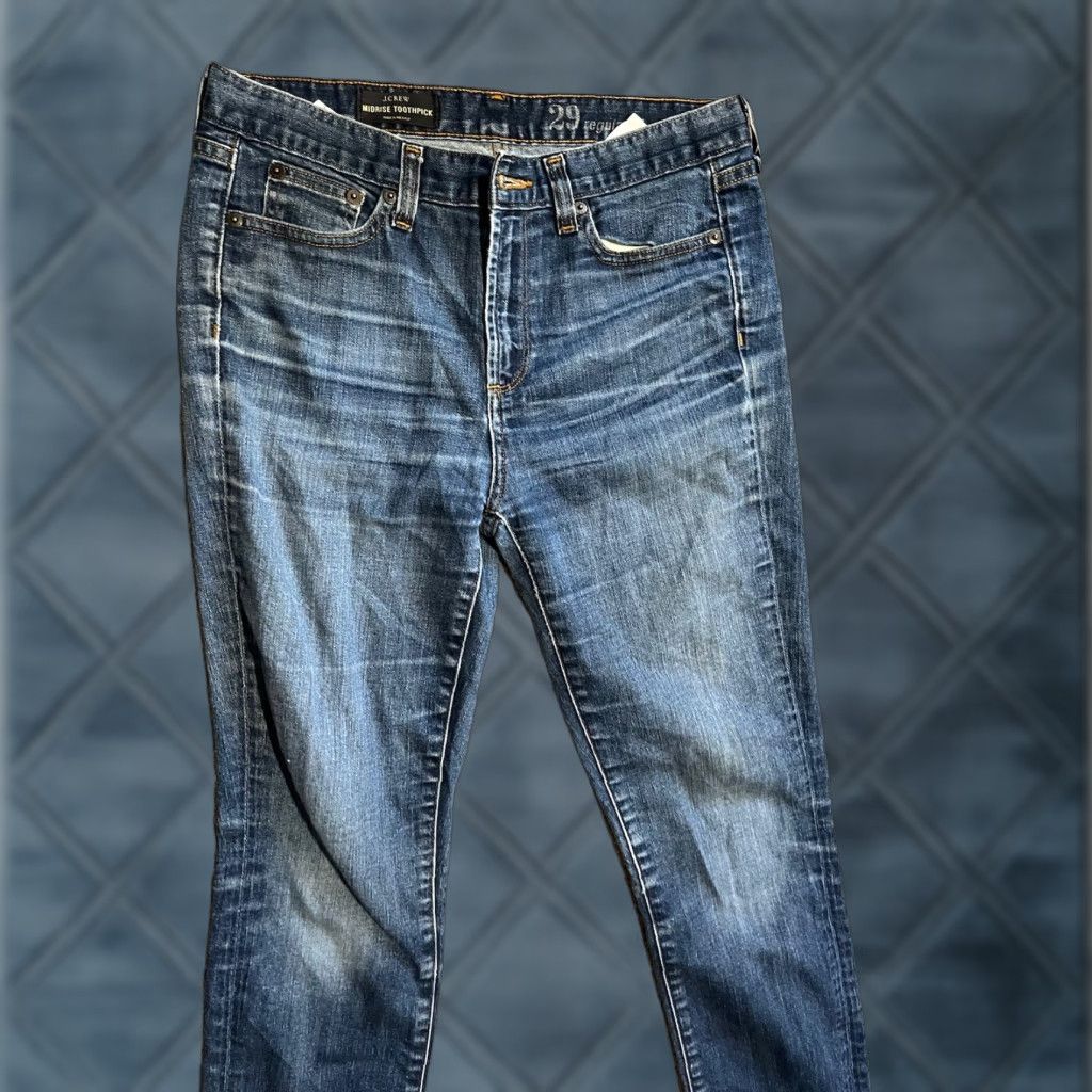Vintage J Crew Toothpick Mid Rise Skinny Jeans solid Blue Summer Size 29 Ankle Jeans Size 29" - 1 Thumbnail
