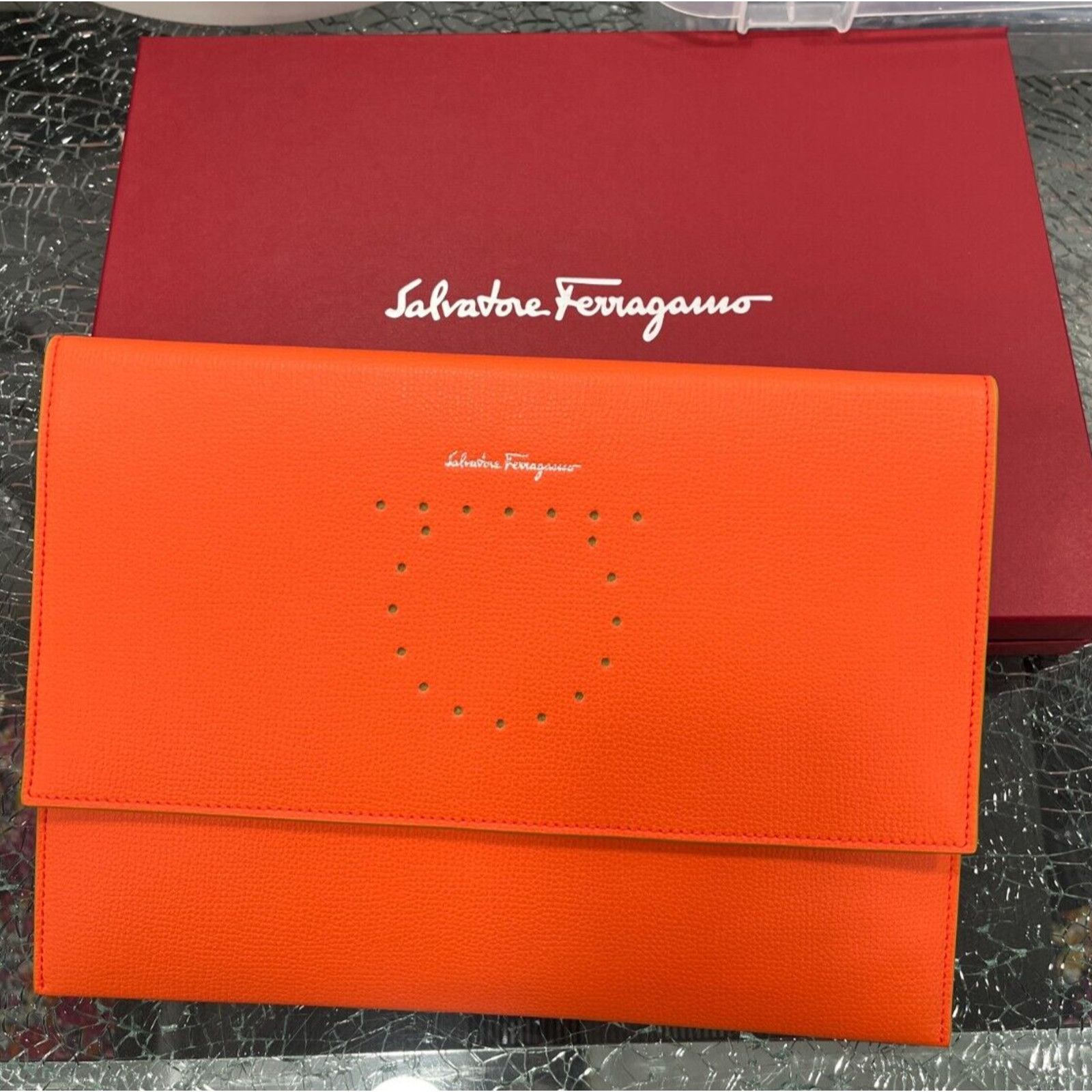 Salvatore Ferragamo Ferragamo Women's Gancini Leather Clutch Wristlet Orange Size ONE SIZE - 1 Thumbnail