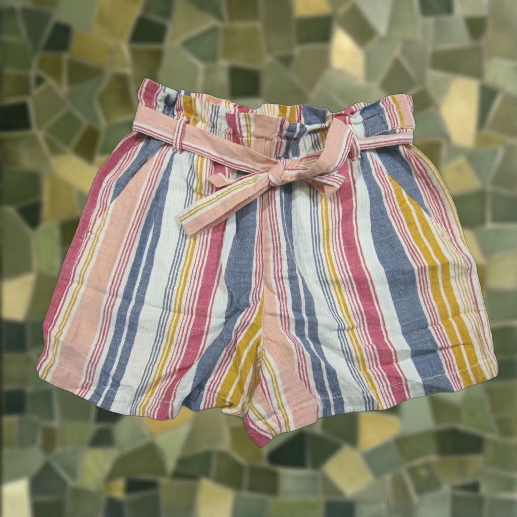 Vintage a.n.a Linen Cotton Pink Blue Stripe High Rise Waist Shorts Women Size Medium Size 30" / US 8 / IT 44 - 1 Thumbnail