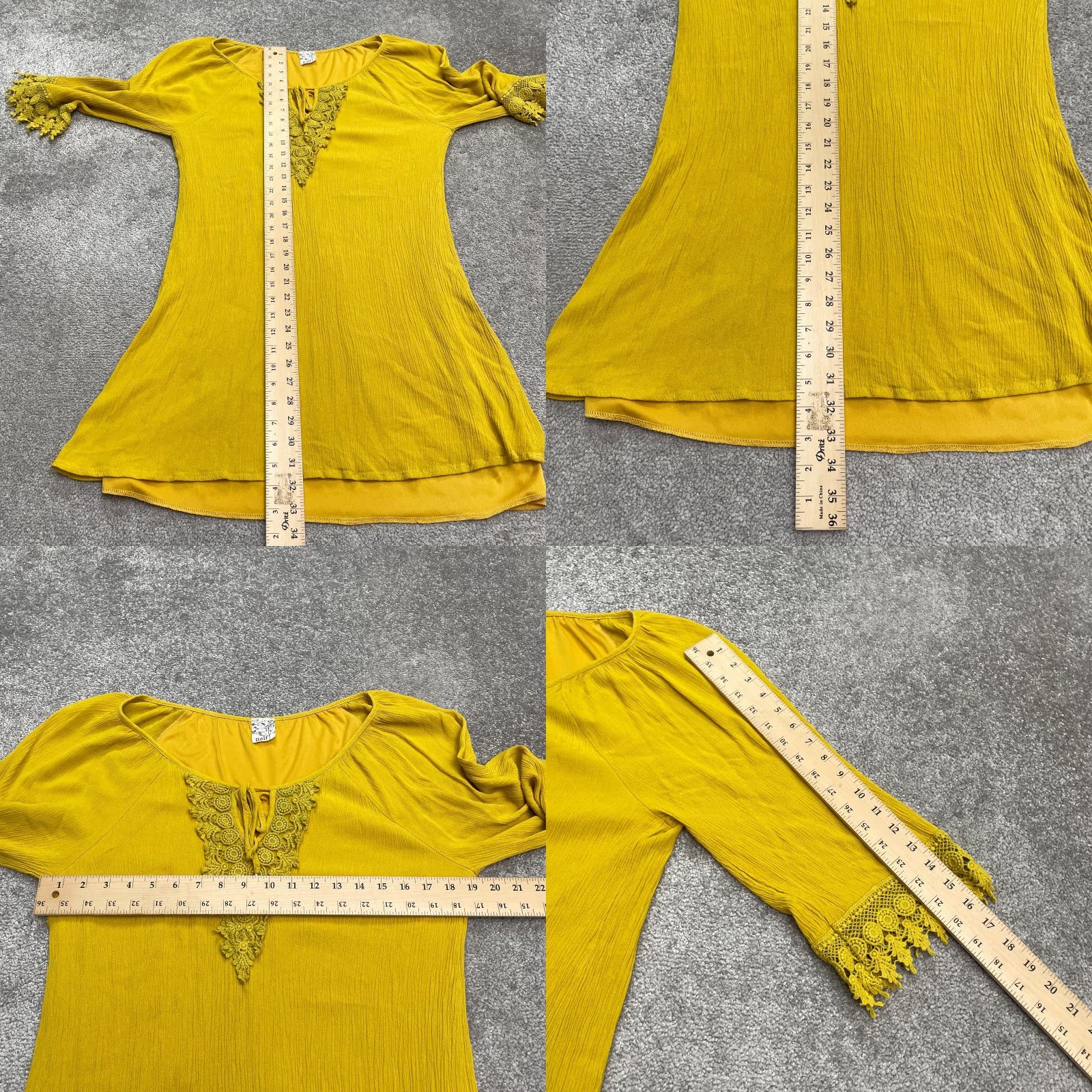 Anthropologie VINTAGE Anthropologie Boho Crochet Midi Dress Womens 12 Mustard Yellow Rayon Casual Summer Size XL / US 12-14 / IT 48-50 - 8 Thumbnail