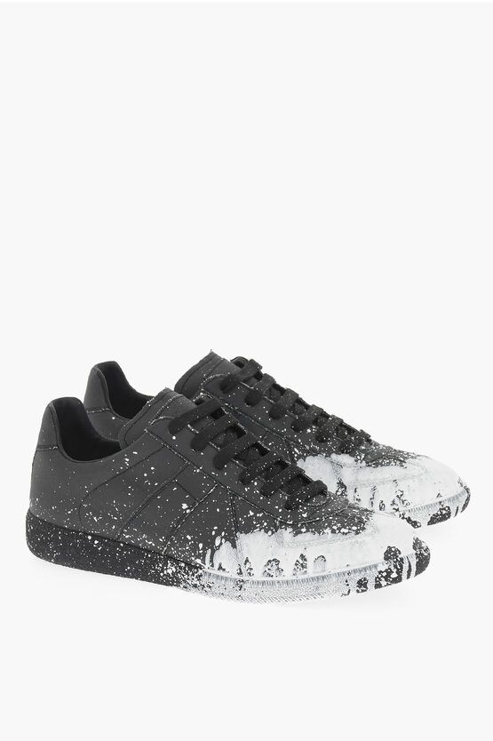 Pre-owned Maison Margiela Mm22 Paint Effect Fabric Low Top Sneakers In Black