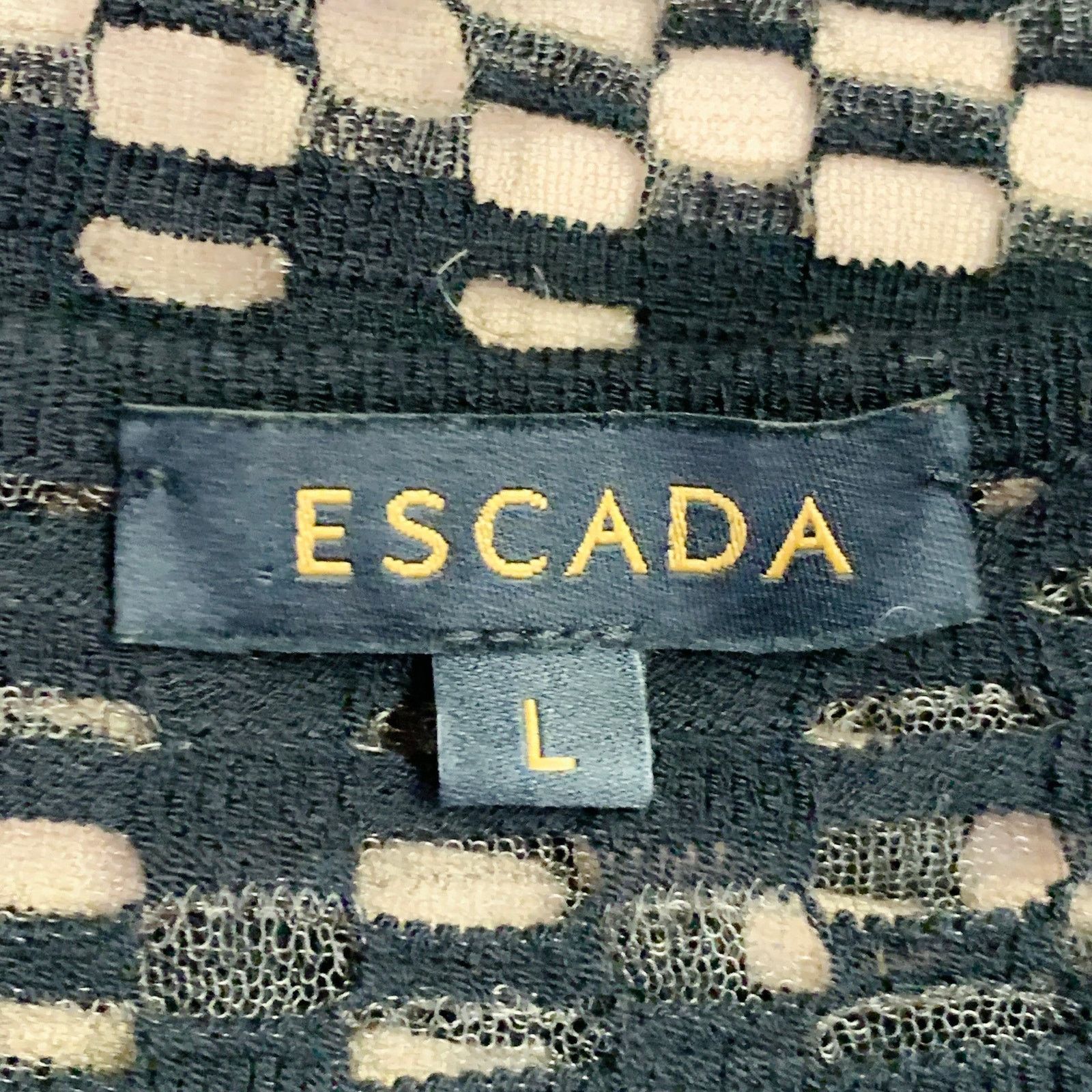Escada Black Viscose Blend Textured Stripe 3/4 Sleeves Scoop Neck Size L / US 10 / IT 46 - 6 Thumbnail
