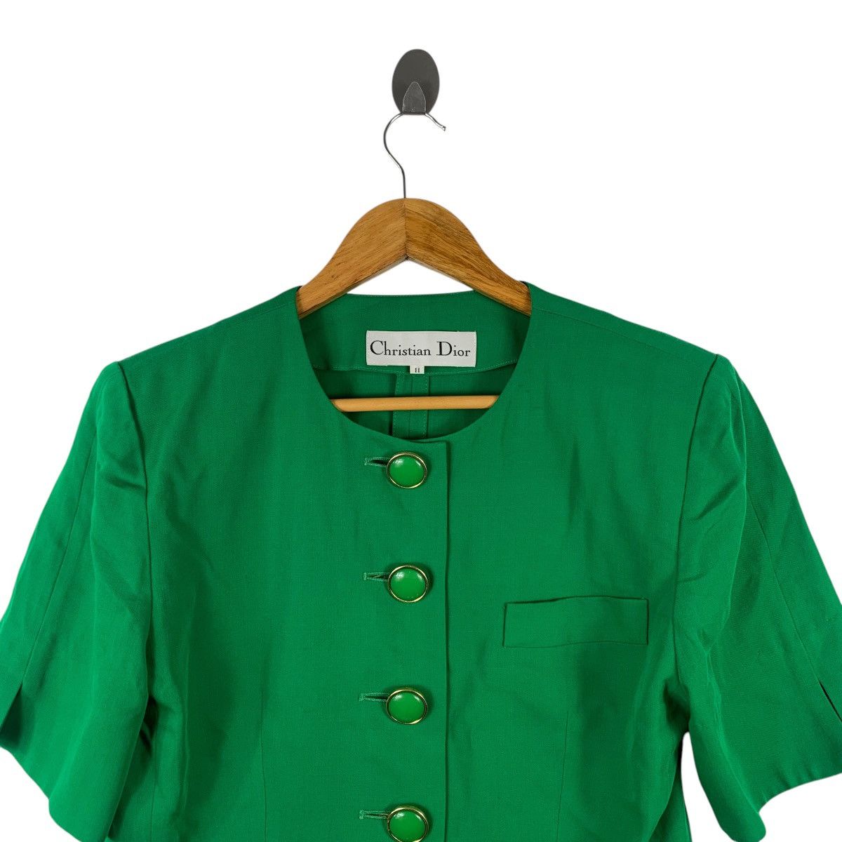 Christian Dior Monsieur × Vintage Vintage 90s CHRISTIAN DIOR Button Up Tweed Green Blazer Size XS / US 0-2 / IT 36-38 - 3 Thumbnail