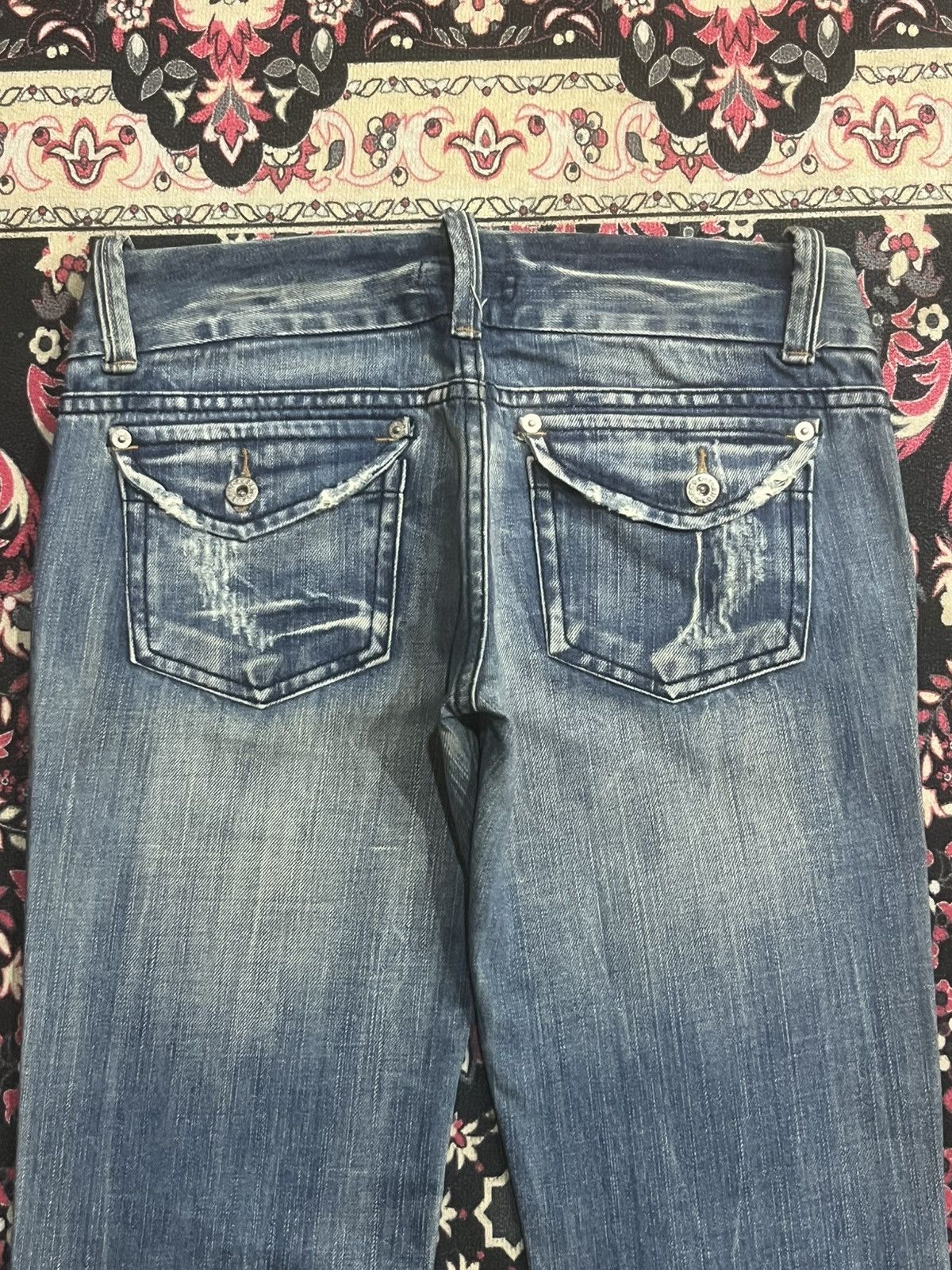 If Six Was Nine Japanese Brand C-ism Low Rise Fringe Distressed Flare Jeans Size 30" / US 8 / IT 44 - 7 Thumbnail