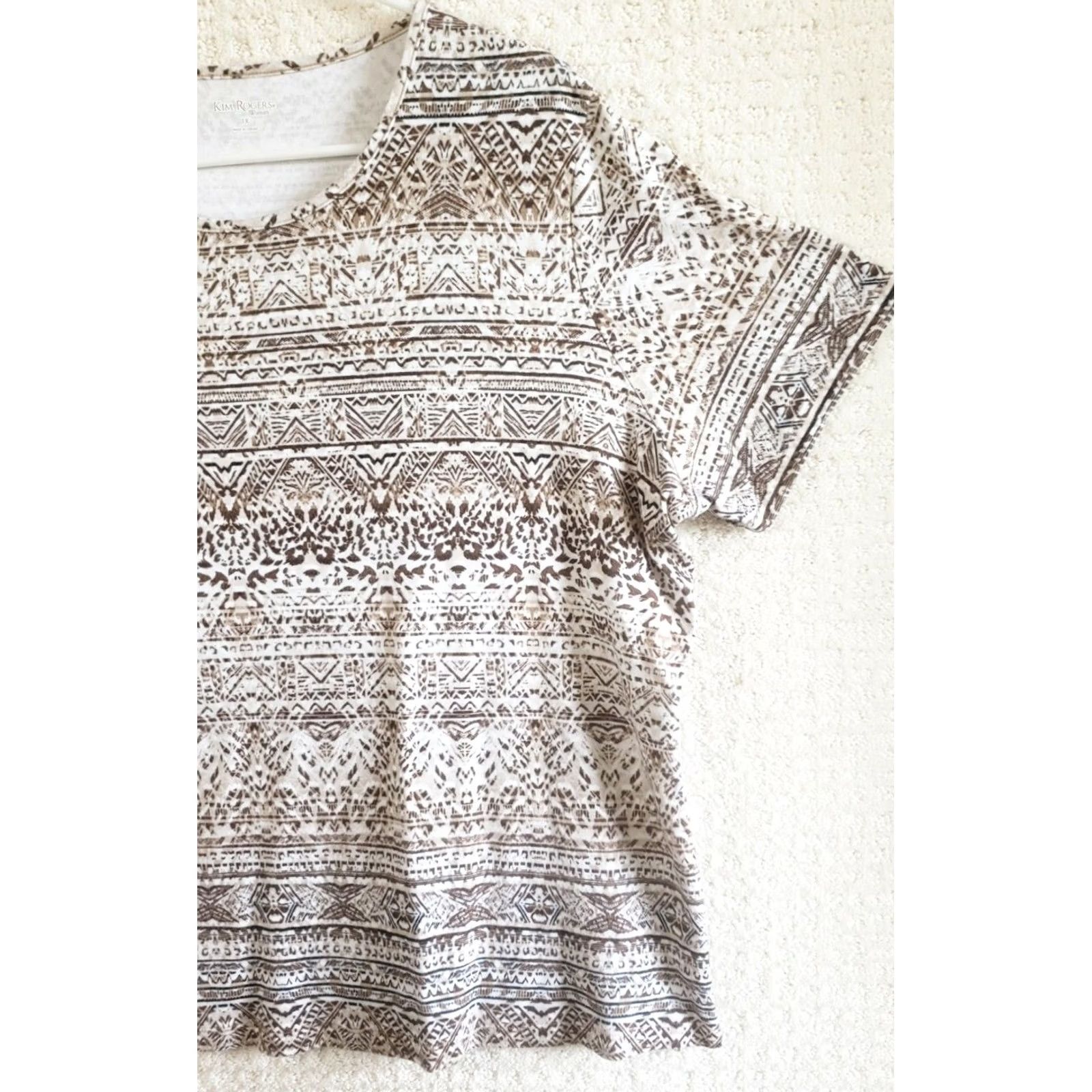 Vintage Kim Rogers Womens Top Brown White Geometric Short Sleeve Pullover Shirt Shirt Size XL / US 12-14 / IT 48-50 - 3 Thumbnail
