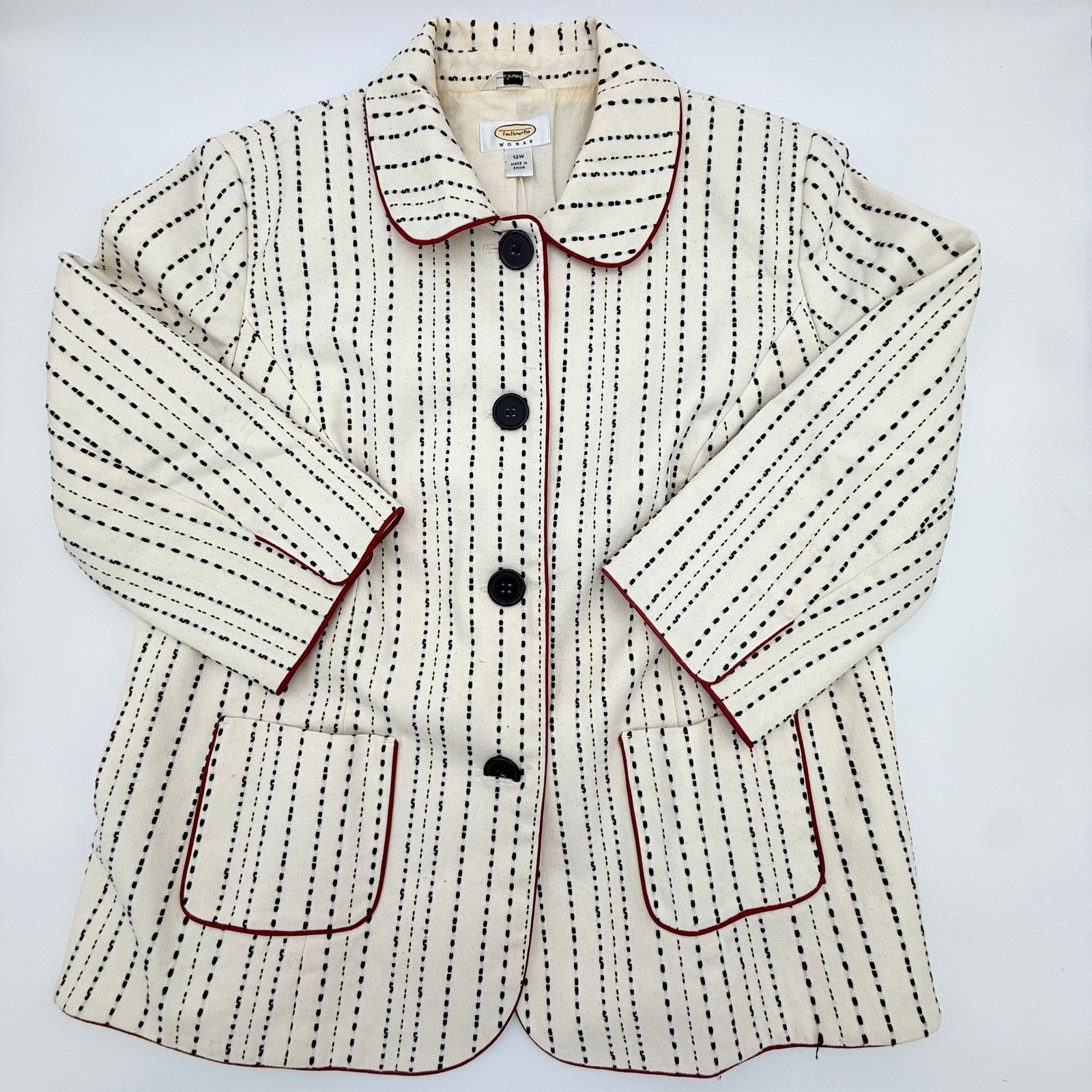 Talbots Talbots Woman Cream & Navy Textured Embroidered Blazer Size XL / US 12-14 / IT 48-50 - 1 Thumbnail