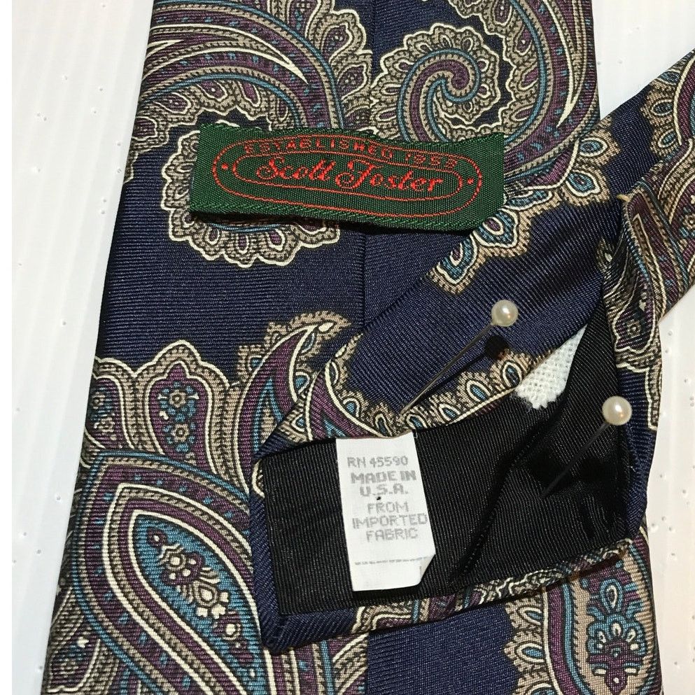 Other Scott Foster Blue Paisley Silk Classic Wide Men Necktie Size ONE SIZE - 4 Thumbnail