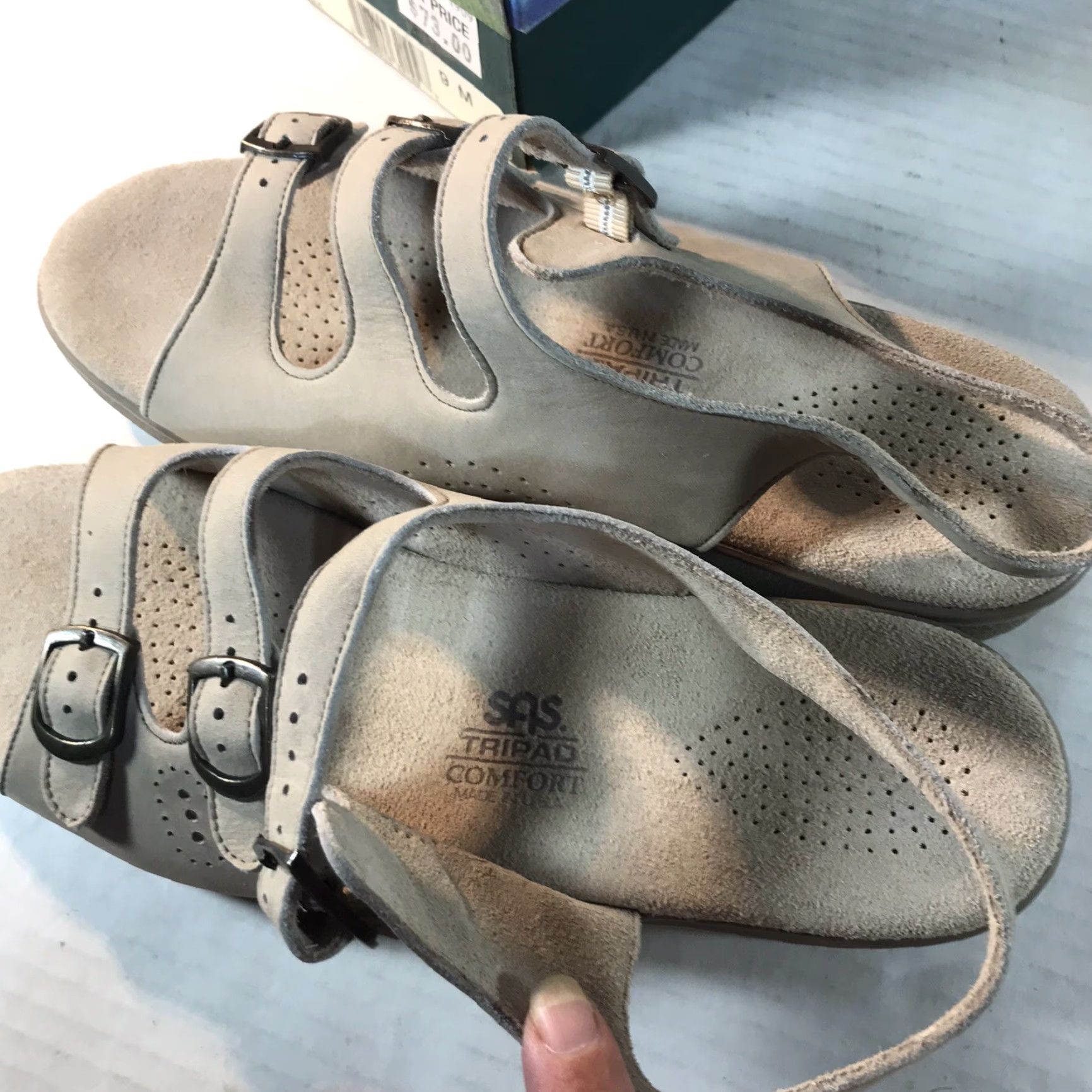 SAS VINTAGE SAS Tripad Leather Sandals Women's Size 9M Casual Comfort Wedge Slip-On US Made Size US 9 / IT 39 - 2 Thumbnail