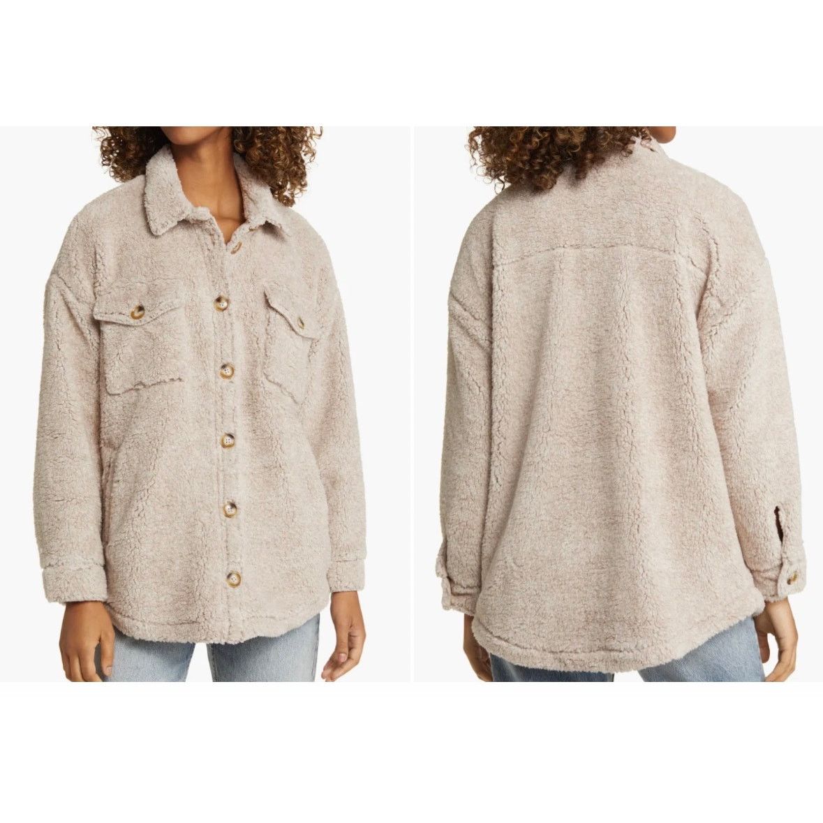 Other Thread & Supply Women's Tan Sherpa Oversized Shirt Jacket S Size S / US 4 / IT 40 - 1 Thumbnail