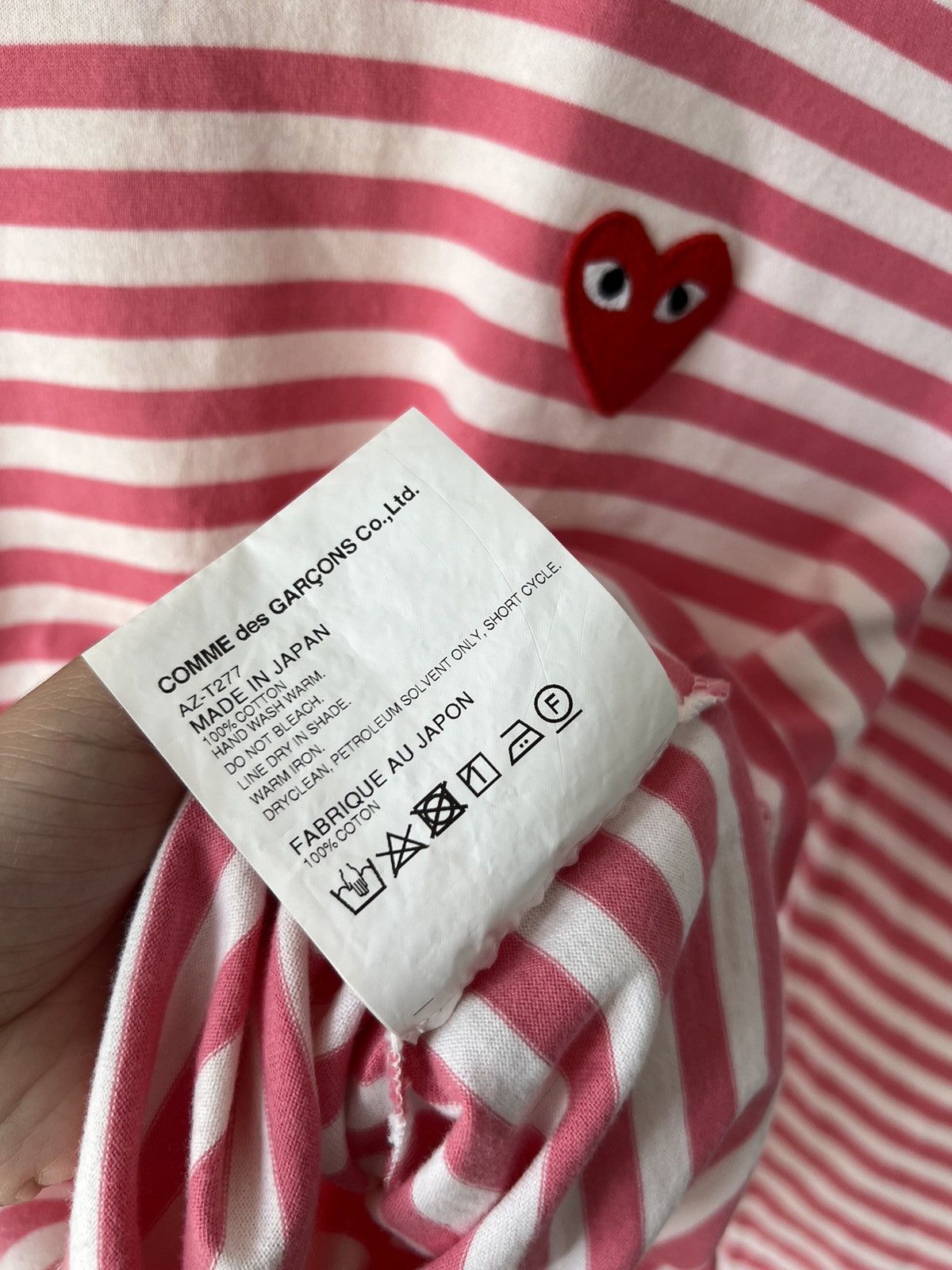 Comme des garcons long sleeve tee green striped cdg play