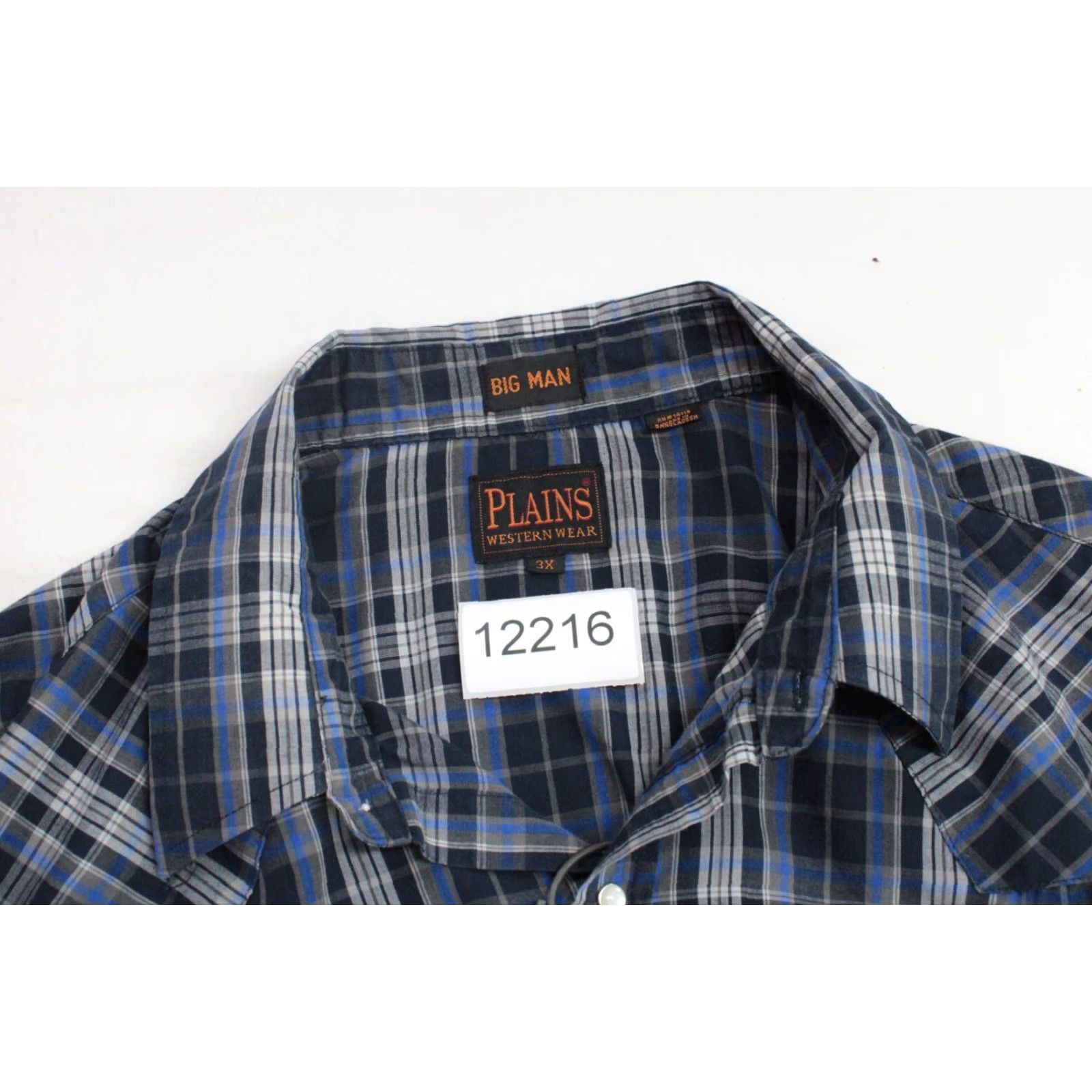 Vintage VINTAGE Plains Western Wear Pearl Snap Shirt Big Man 3X Blue Plaid Long Sleeve Men Size US XXL / EU 58 / 5 - 6 Thumbnail