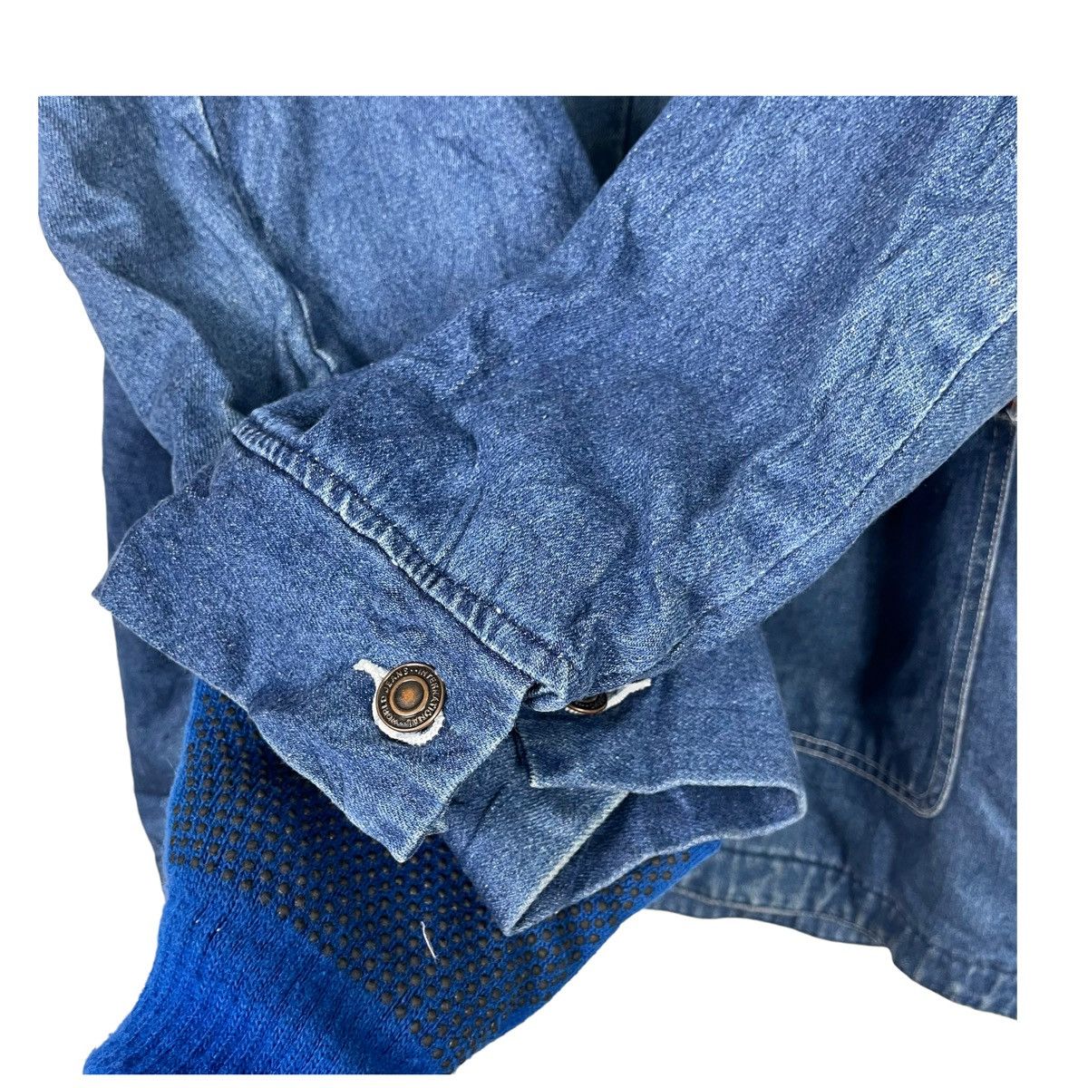 Indigo × Japanese Brand 💥80s HIGH SPIRIT CHORE DENIM HICKORY JACKET Size US L / EU 52-54 / 3 - 8 Thumbnail