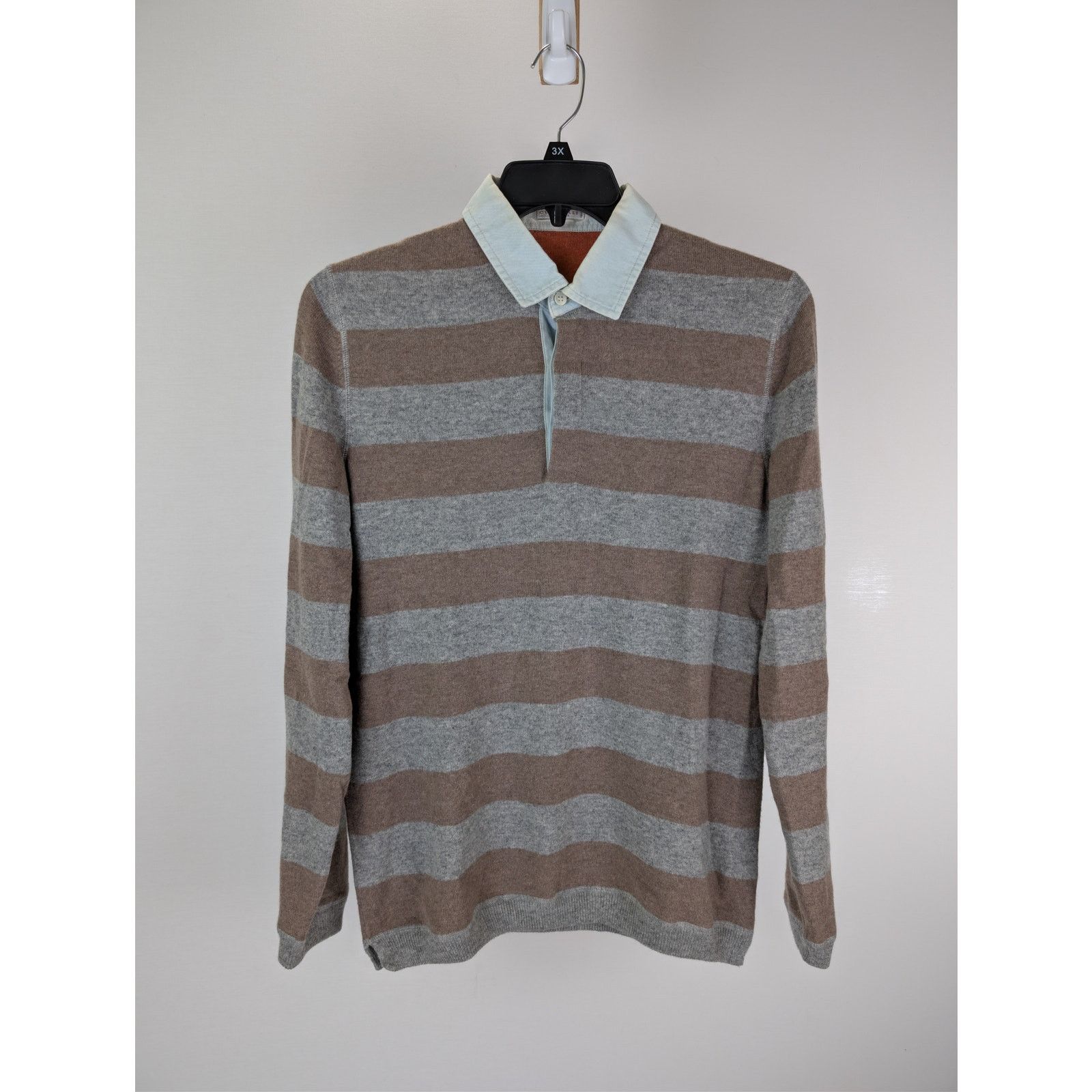 Brunello Cucinelli o1rshd1 CC20 Long Sleeve Striped Polo Shirt in Multicolor Size US M / EU 48-50 / 2 - 2 Thumbnail