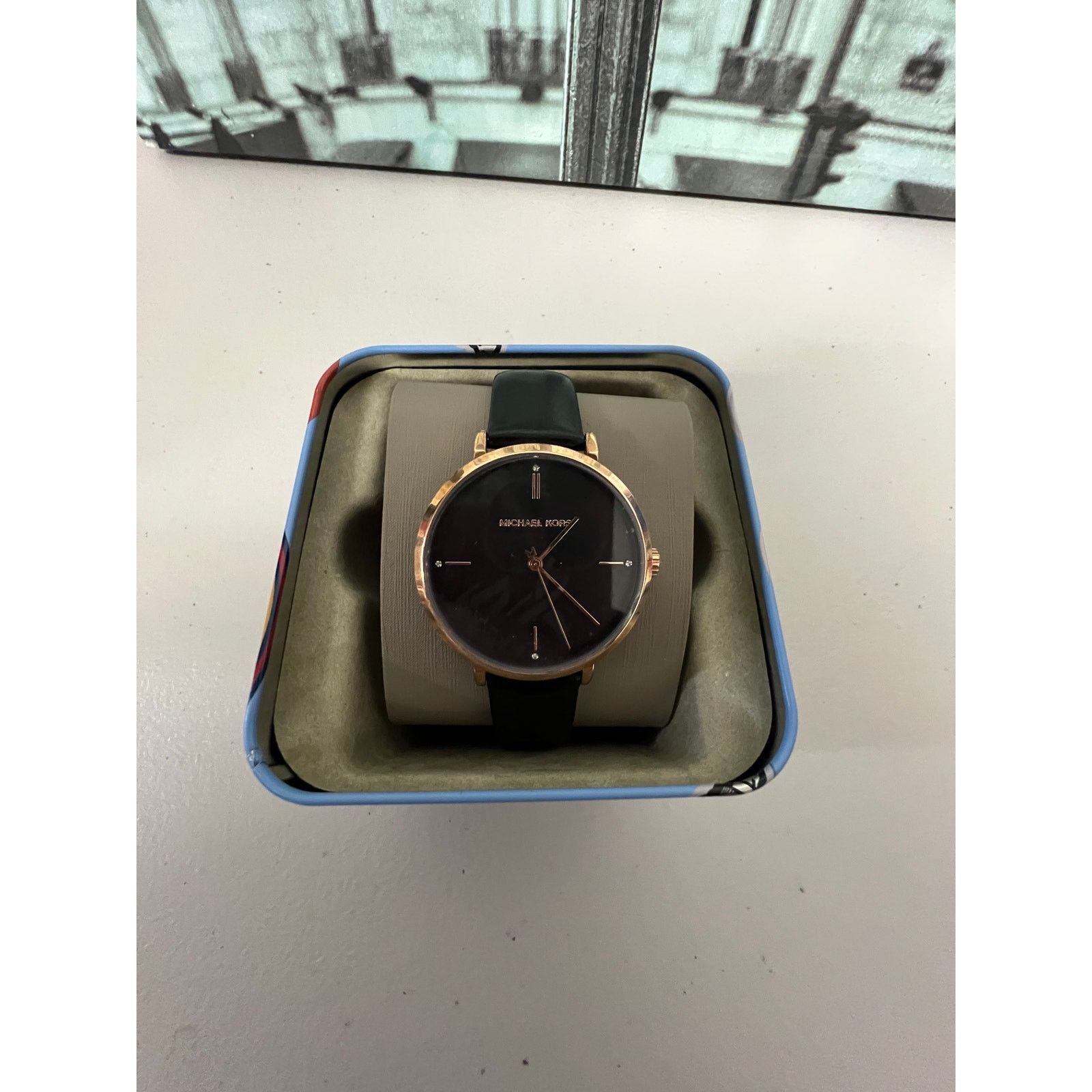 Michael Kors Michael Kors MK7101 Jayne Three-Hand Rose Black Leather Size ONE SIZE - 1 Thumbnail