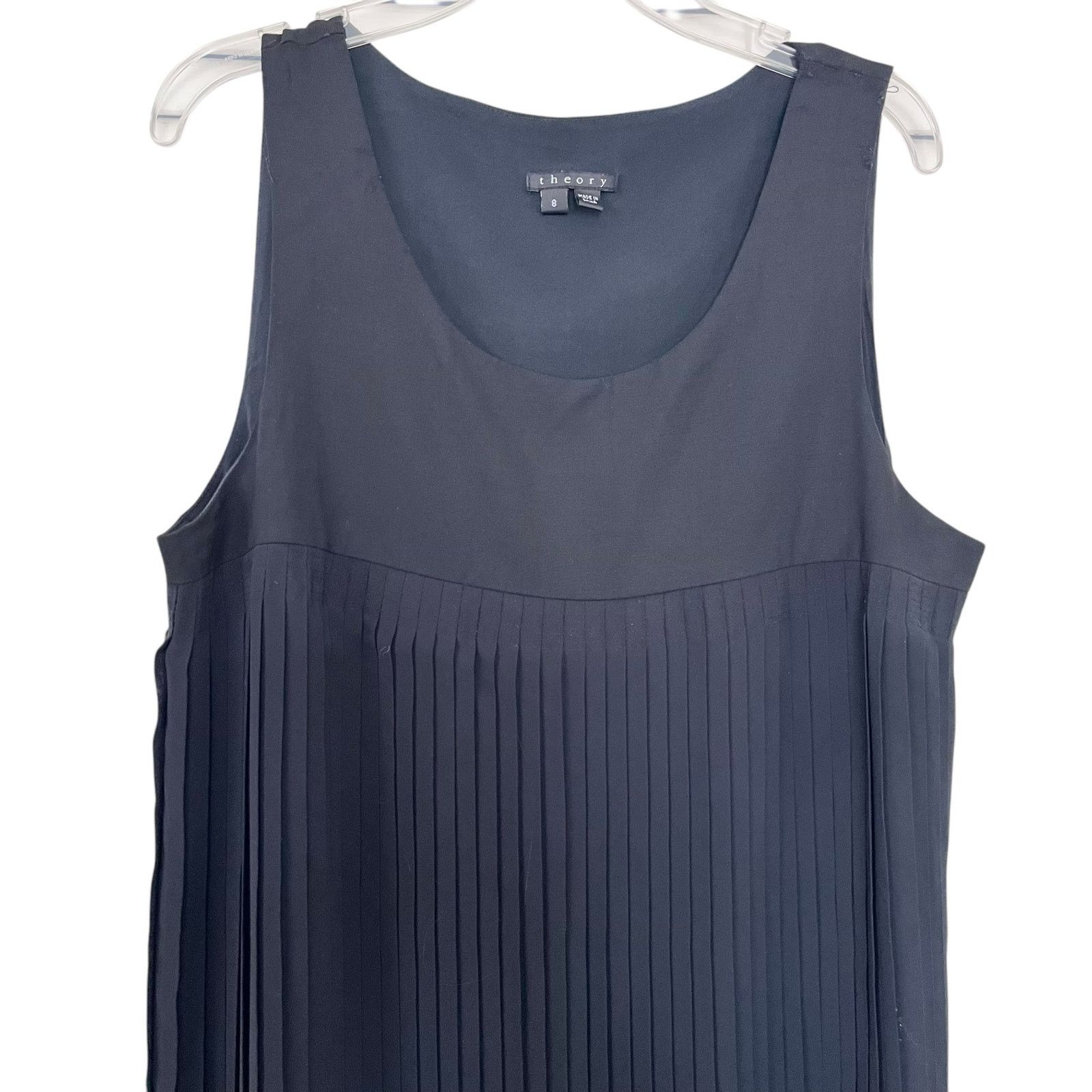 Theory Theory Solid Black Pleated Sleeveless Shift Midi Dress Size M / US 6-8 / IT 42-44 - 4 Thumbnail