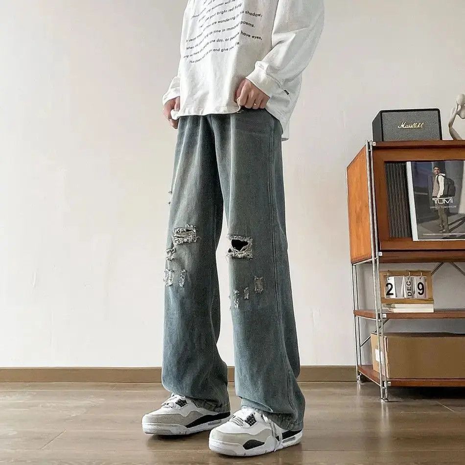 Japanese Brand Loose straight leg wide leg ripped jeans Size US 30 / EU 46 - 5 Thumbnail