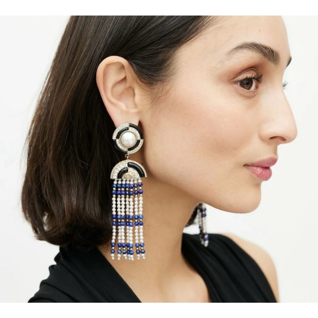 Chanel CHANEL Lapis Lazuli Faux Pearl CC Chandelier Earrings Size ONE SIZE - 1 Thumbnail