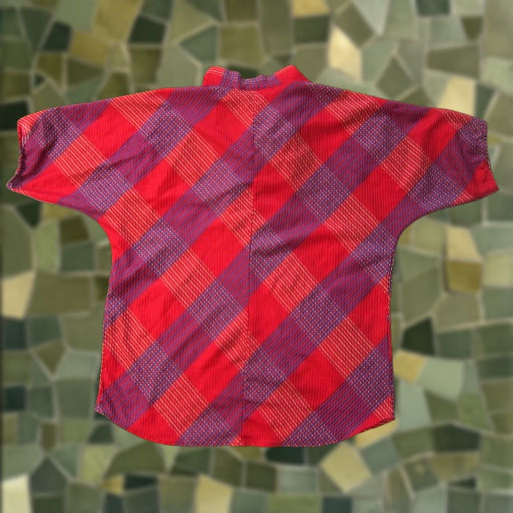 Vintage Vintage Brooklyn Blouse Works Red Blue Plaid High Slouch Neck Shirt Top Medium Womens Blouse Size M / US 6-8 / IT 42-44 - 1 Thumbnail