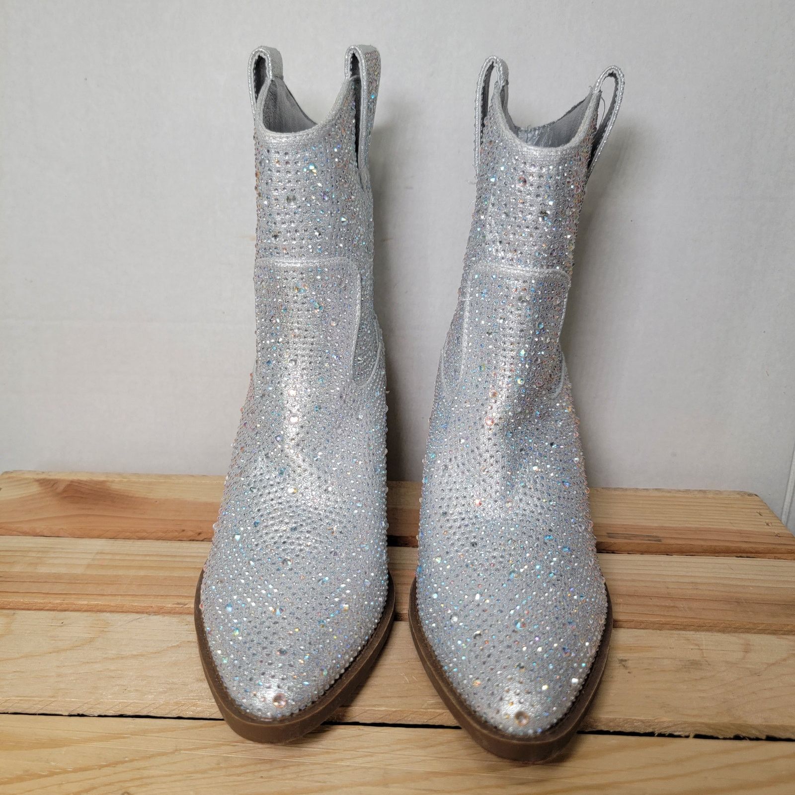 Other Forever Silver Rhinestone Cowboy Ankle Boots - Size 7 Size US 7 / IT 37 - 2 Thumbnail