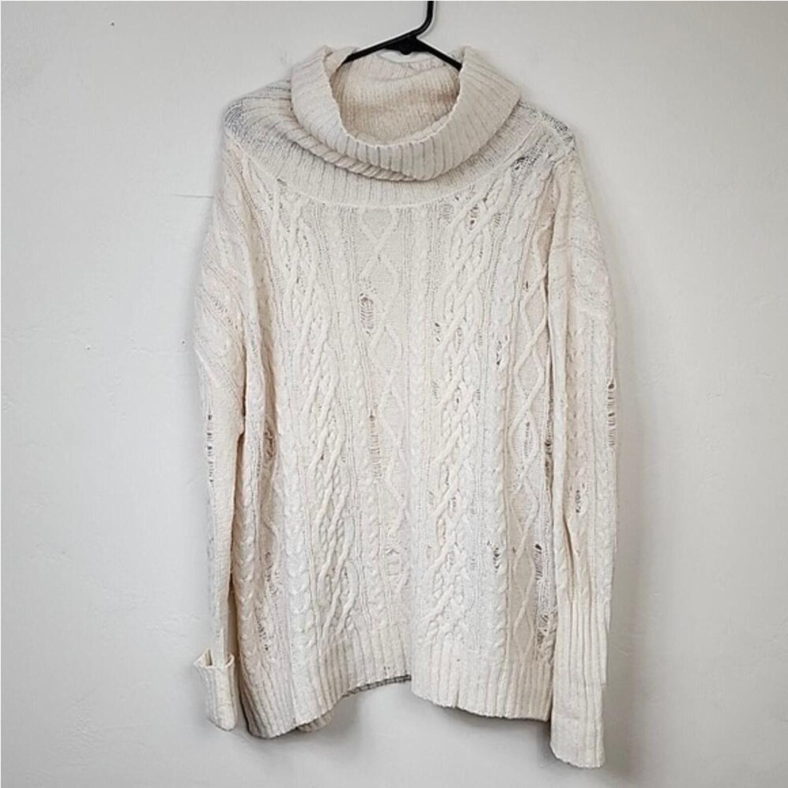 Free People Free People Distressed Cable Knit Turtleneck Sweater Size S / US 4 / IT 40 - 1 Thumbnail