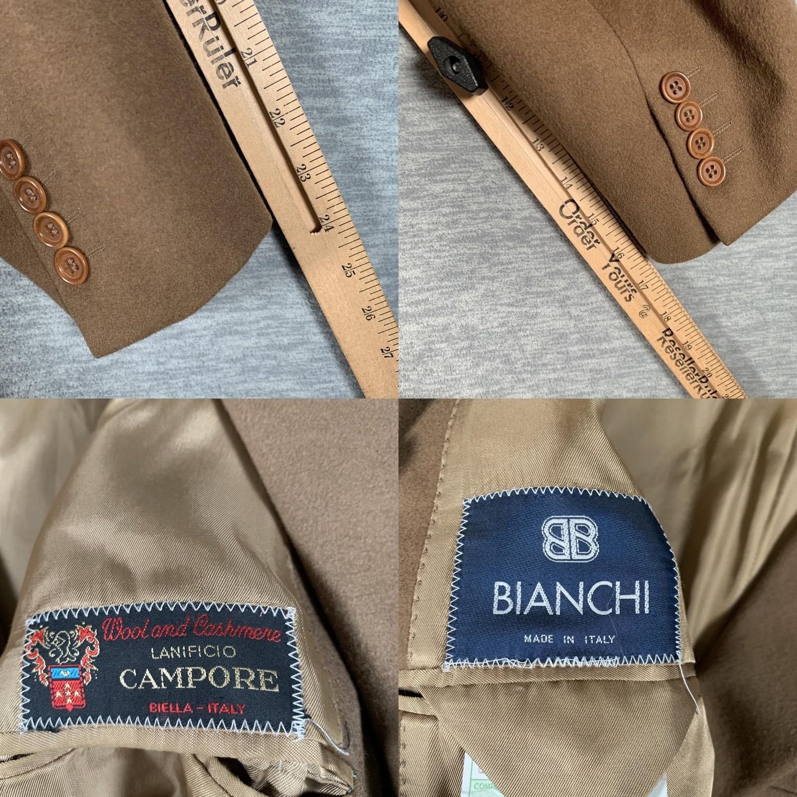 Vintage Bianchi Suit Jacket Mens 48 Brown Wool Cashmere 3 Button Blazer Made Italy Size 48R - 8 Thumbnail