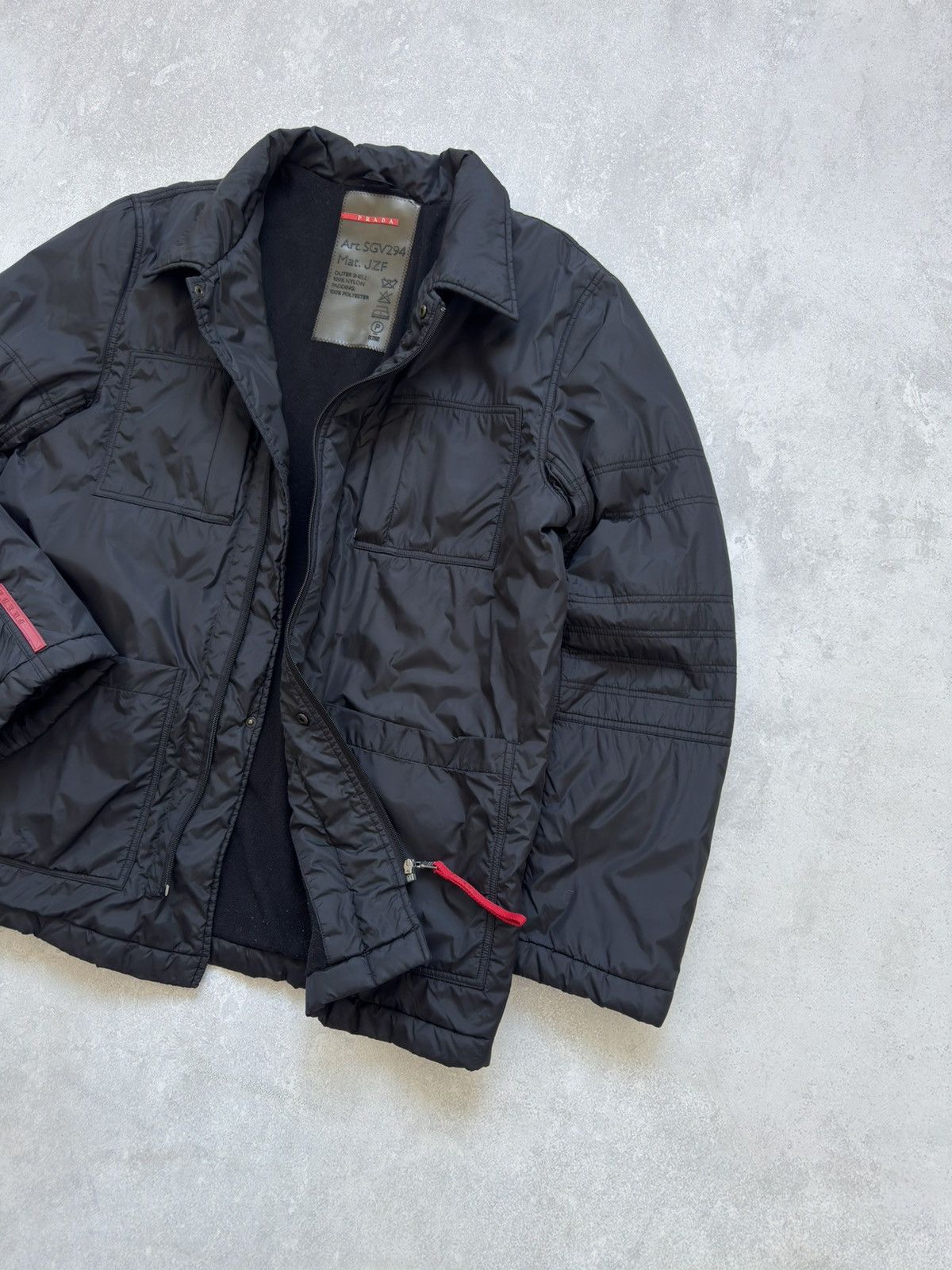 Prada × Vintage Vintage Prada Nylon Red Tab Black Jacket Pocket Fleece 00s Size US L / EU 52-54 / 3 - 2 Thumbnail
