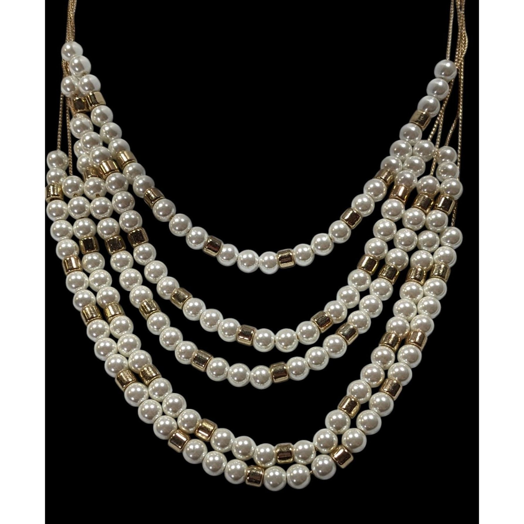 Other Elegant Glam Faux Pearl Gold Tone Beaded Layered Necklace Size ONE SIZE - 1 Thumbnail