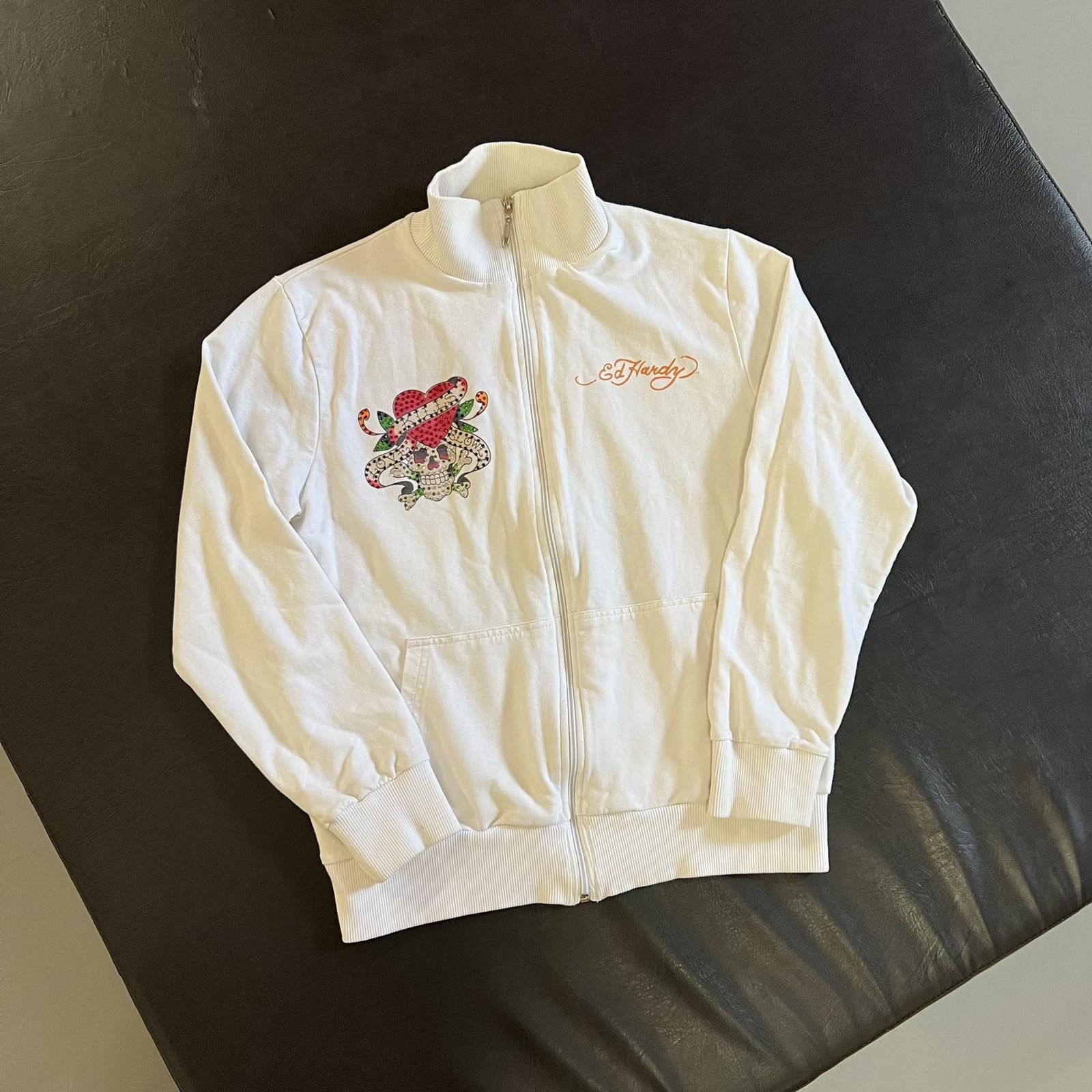 Ed Hardy × Vintage Rare Ed Hardy Zip Sweatshirt Logo All Over Print Size M / US 6-8 / IT 42-44 - 1 Thumbnail