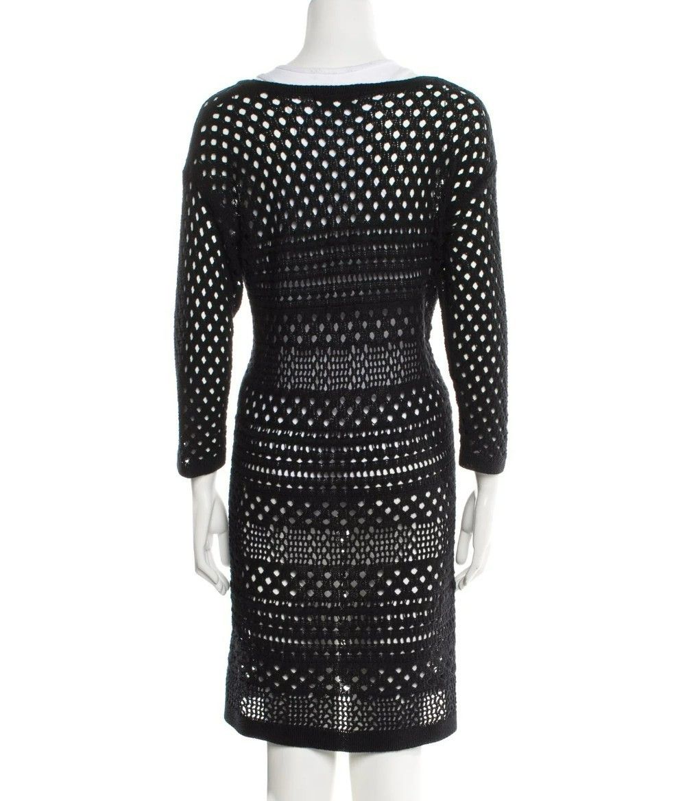 Tibi Tibi Black Cotton Dress – Size Small – Open Knit – Midi Len Size S / US 4 / IT 40 - 7 Thumbnail